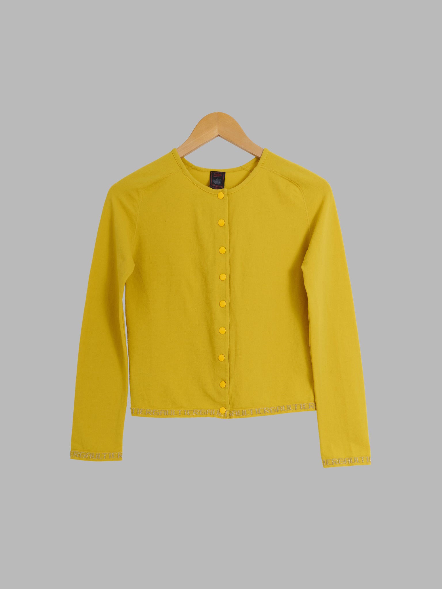 Jean Paul Gaultier mustard snap button cardigan with embroidered hem - size 40