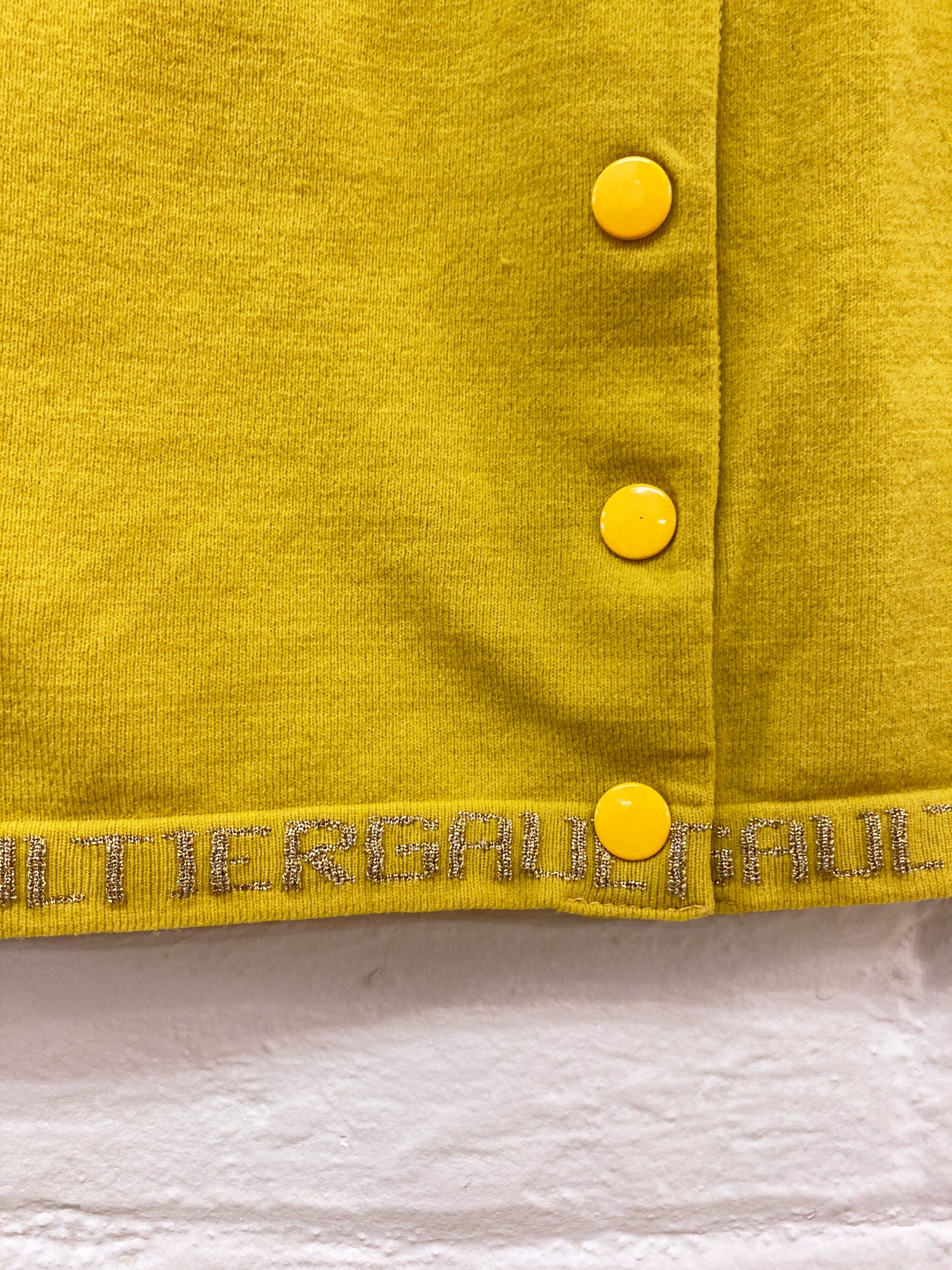 Jean Paul Gaultier mustard snap button cardigan with embroidered hem - size 40