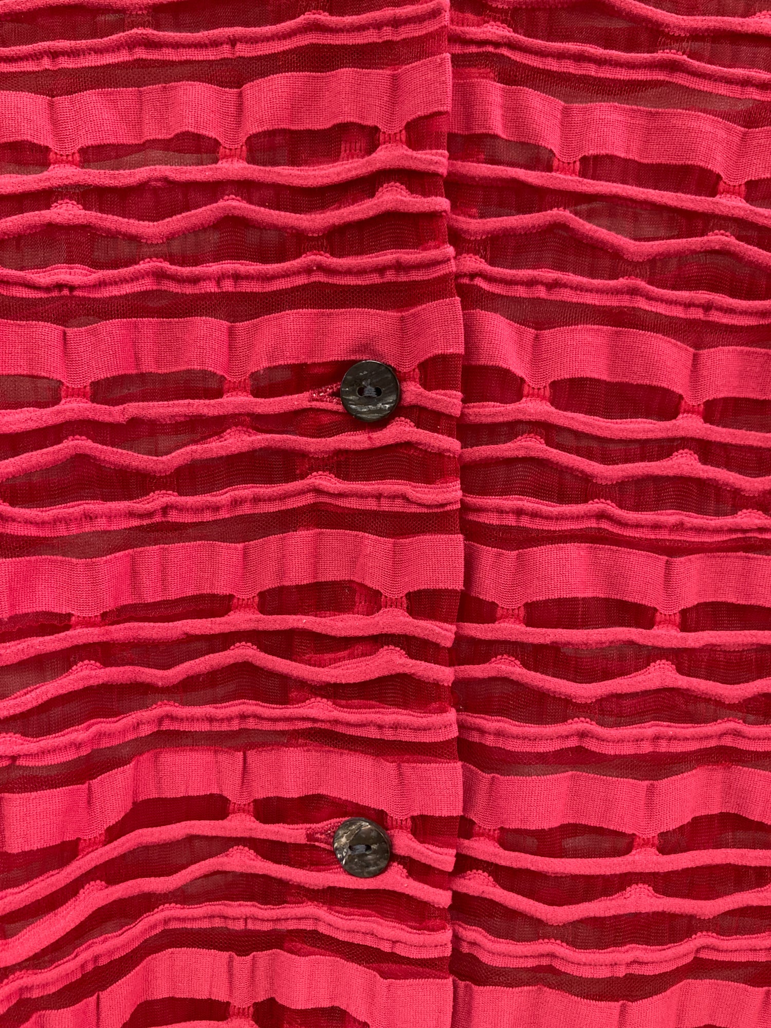 Ritsuko Shirahama pinkish red mesh lined nylon knit cutout shirt - size 1 S