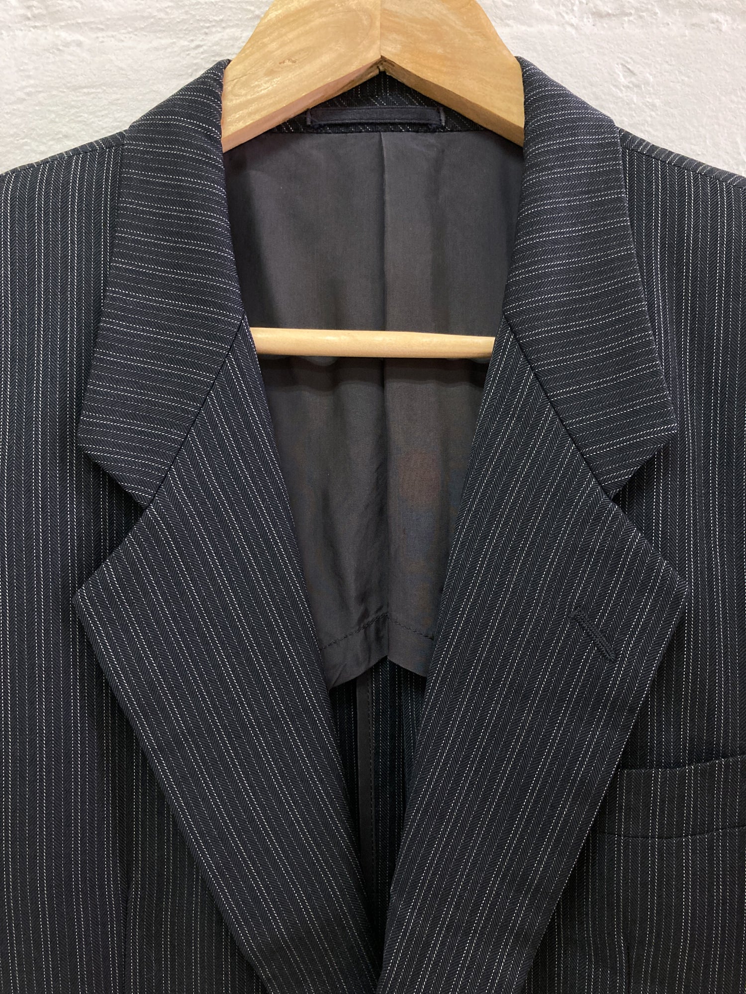 Comme des Garcons Homme 1980s dark grey wool stripe 2 button blazer - S M