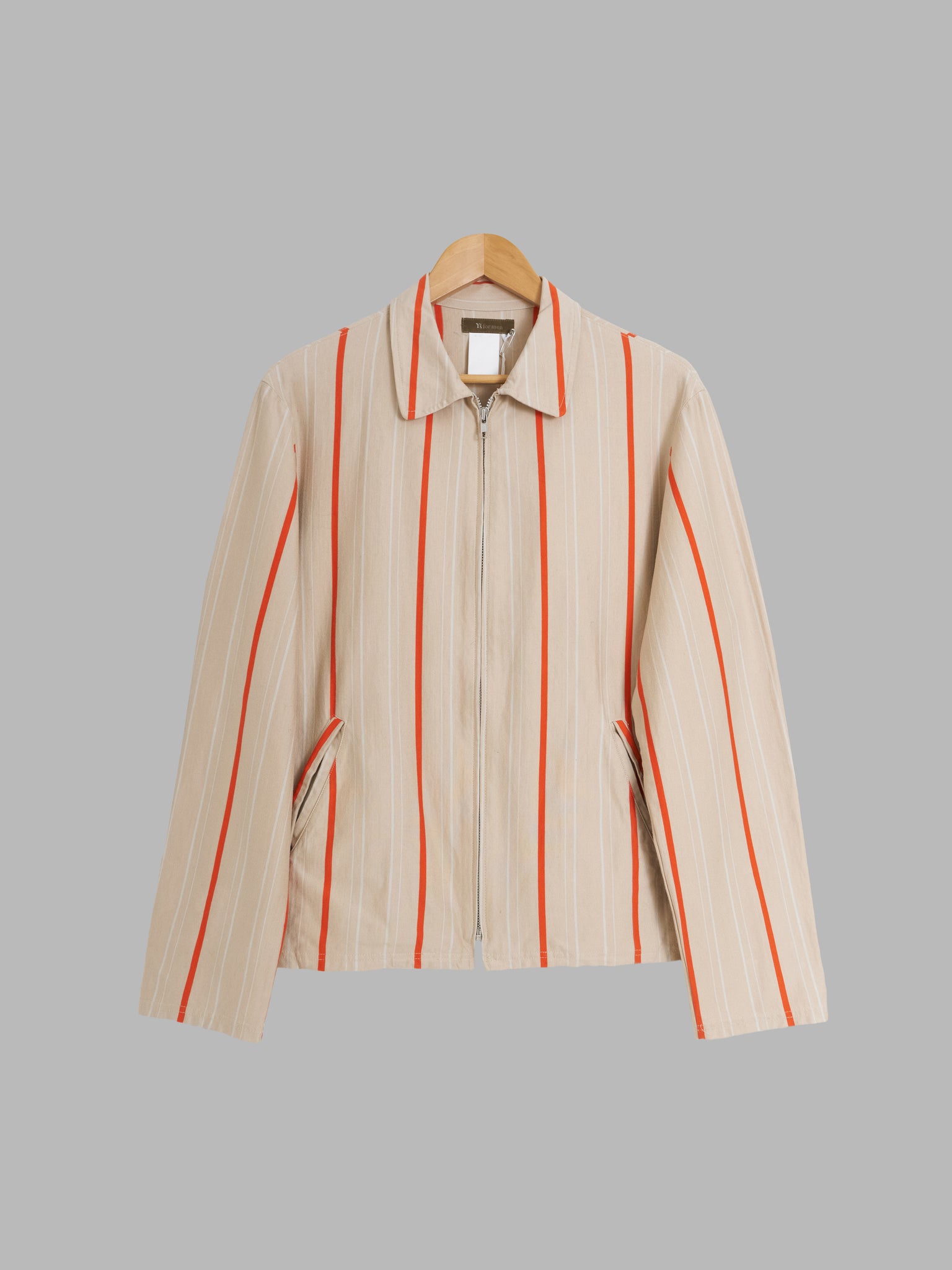 Y's for Men Yohji Yamamoto beige orange stripe jersey knit zip jacket - size 3 M
