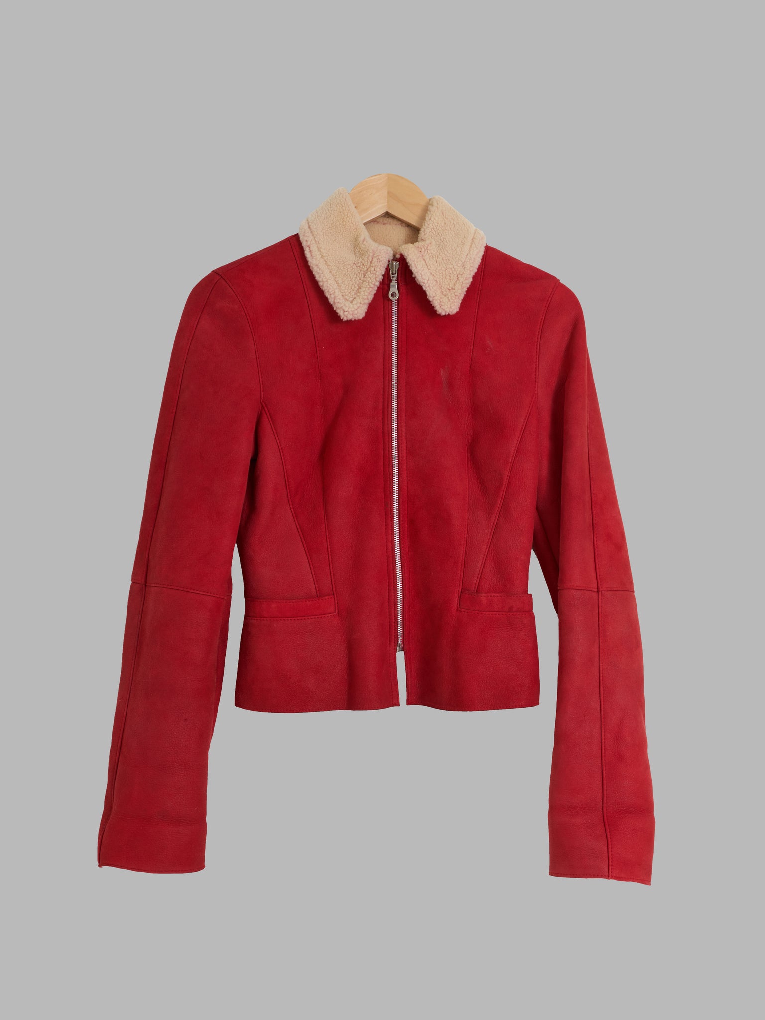 vintage Marsil Paris red leather mouton zip jacket - womens 36 S XS