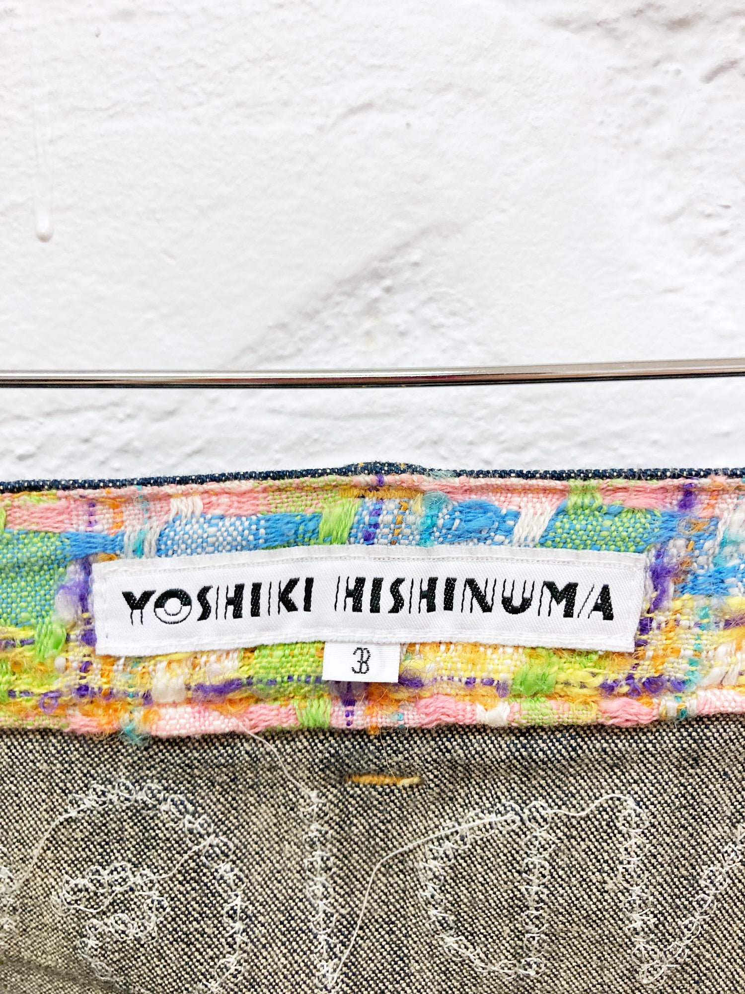 Yoshiki Hishinuma denim skirt with painted and embroidered patches - size 38