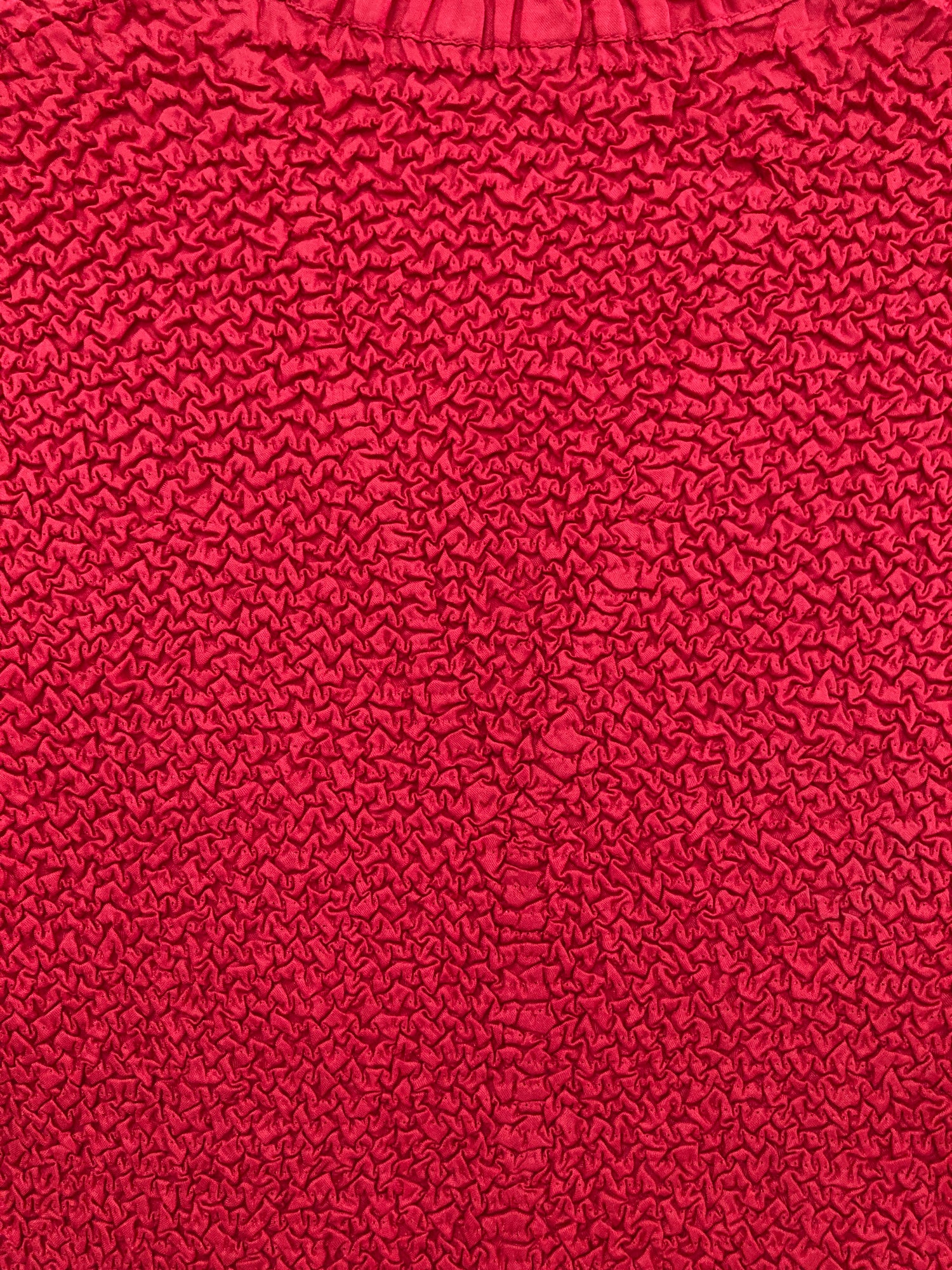 Yoshiki Hishinuma red crinkled polyester ribbon neck longsleeve top - JP 2 M S