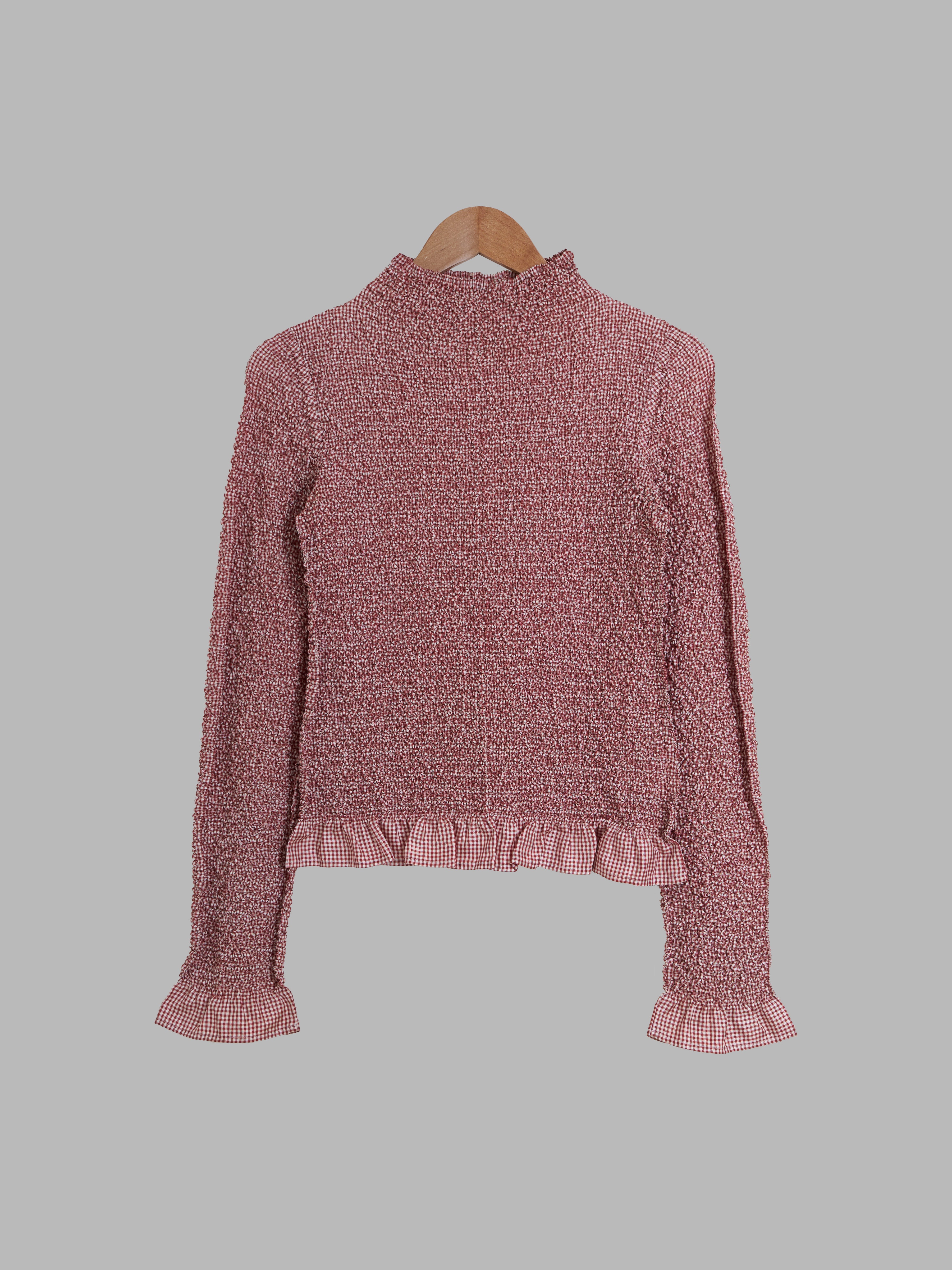 Yoshiki Hishinuma Peplum red gingham pleated hem and sleeve ruffle