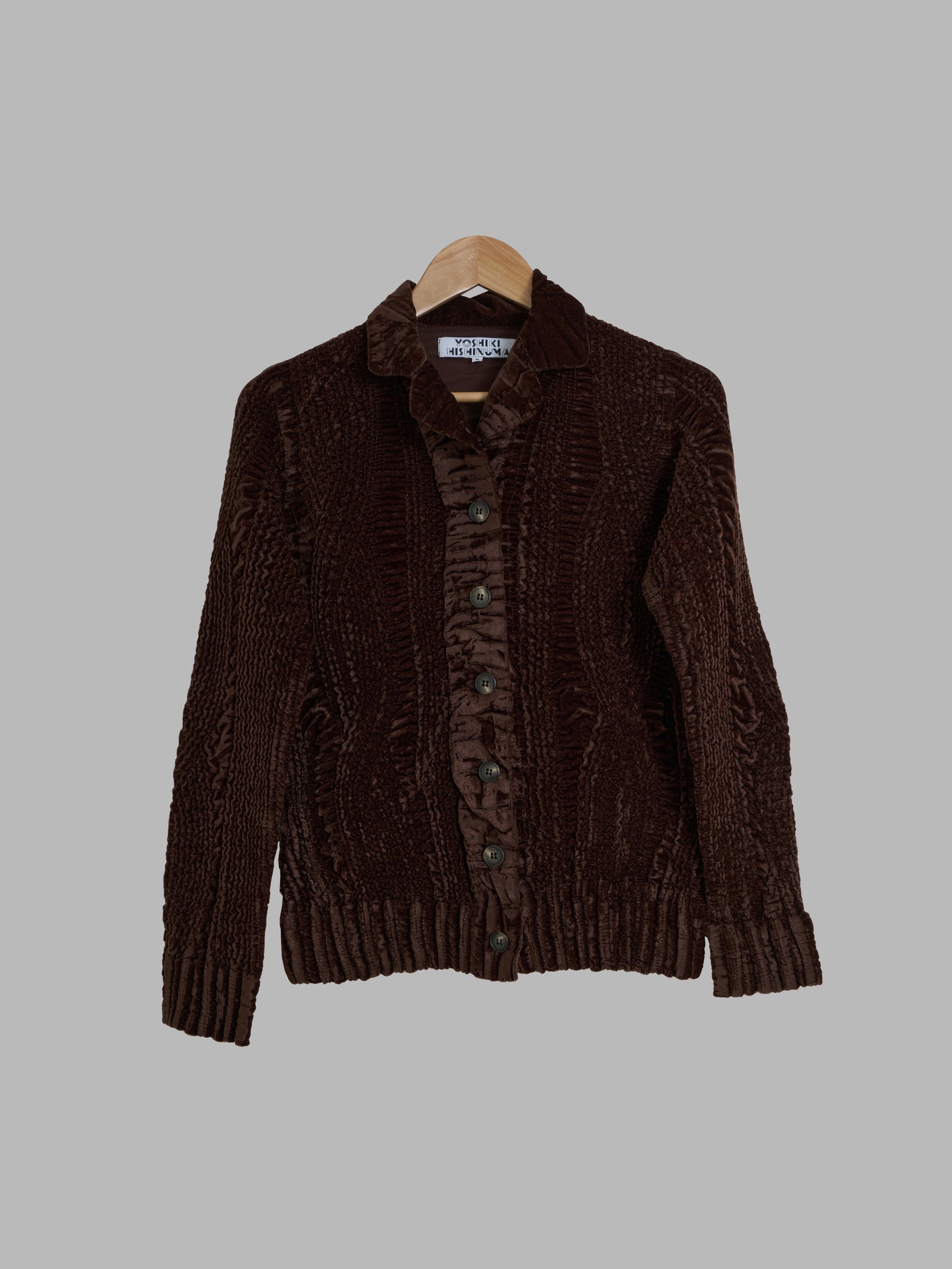 Yoshiki Hishinuma brown velour-y fabric 6 button jacket - size 2 M S