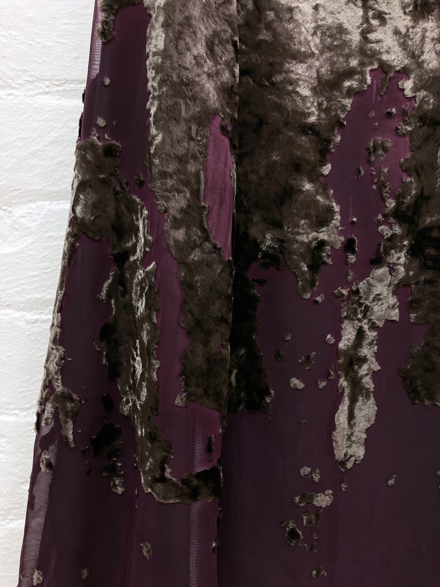 Yoshiki Hishinuma burgundy grey brown velvet and organza burnout skirt - 1 S