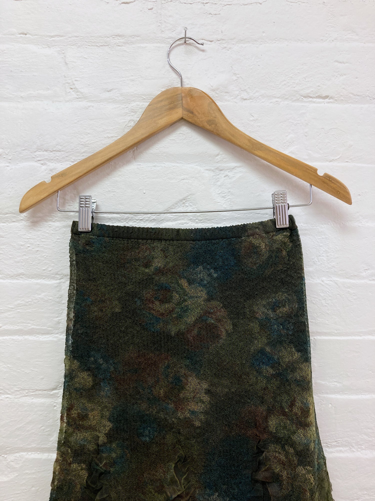 Yoshiki Hishinuma Peplum green floral print polyester layered mesh skirt - 1 S