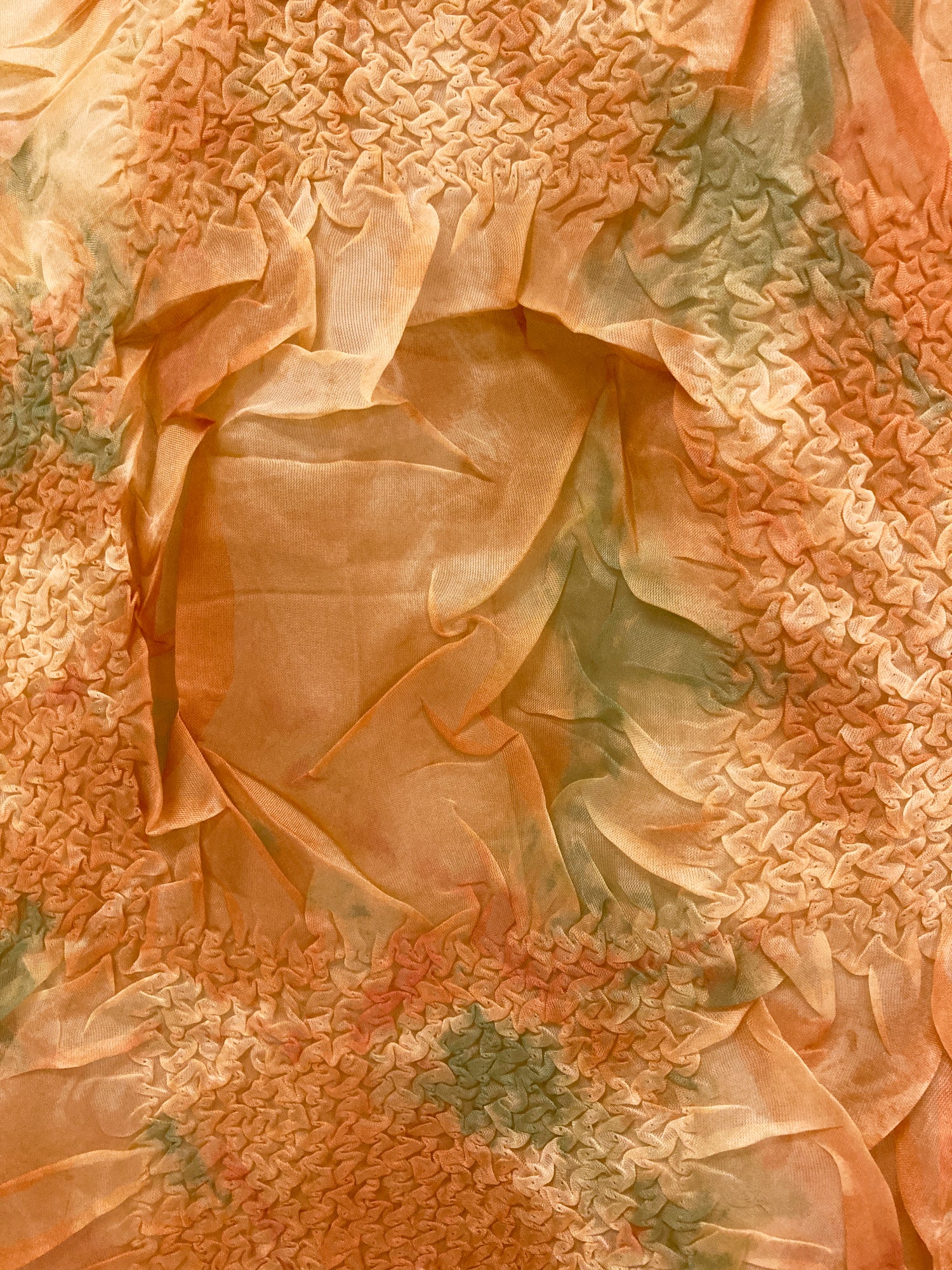 Yoshiki Hishinuma Peplum semi sheer orange green wrinkled ruffle hem skirt - 1 S