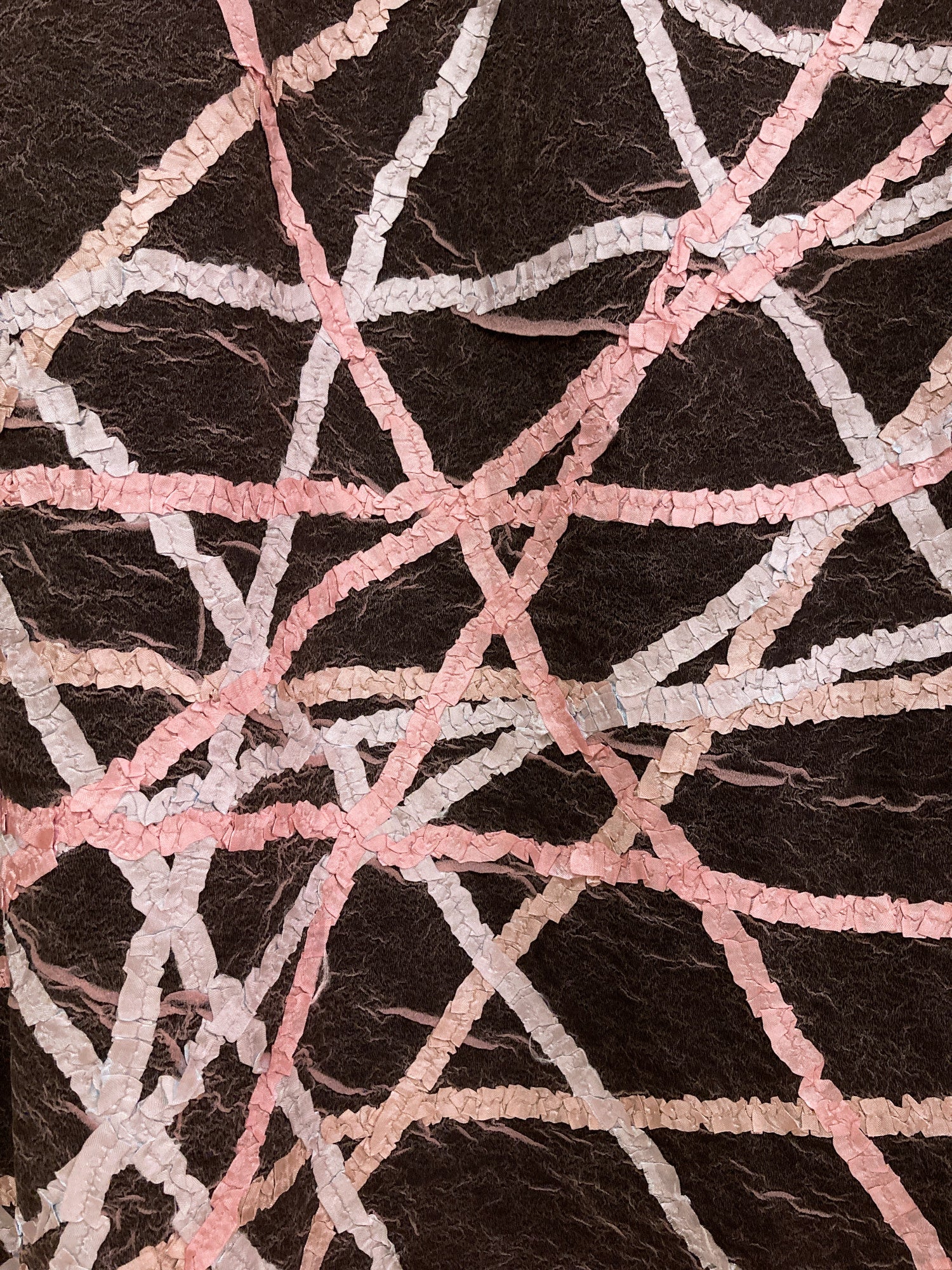 Yoshiki Hishinuma brown crushed poly maxi skirt with pink ribbon applique - M S