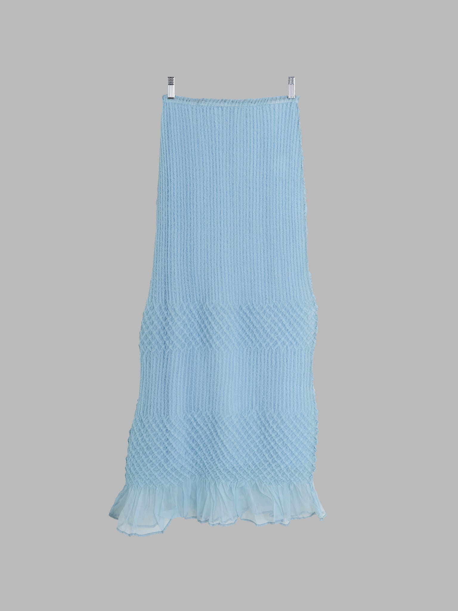 Yoshiki Hishinuma blue pleated polyester elastic waist hem ruffle maxi skirt - S