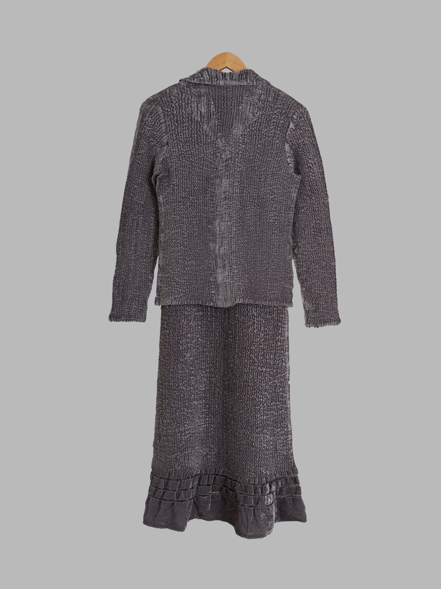 Yoshiki Hishinuma Peplum mushroomy grey wrinkled poly dress and jacket set - 1 S