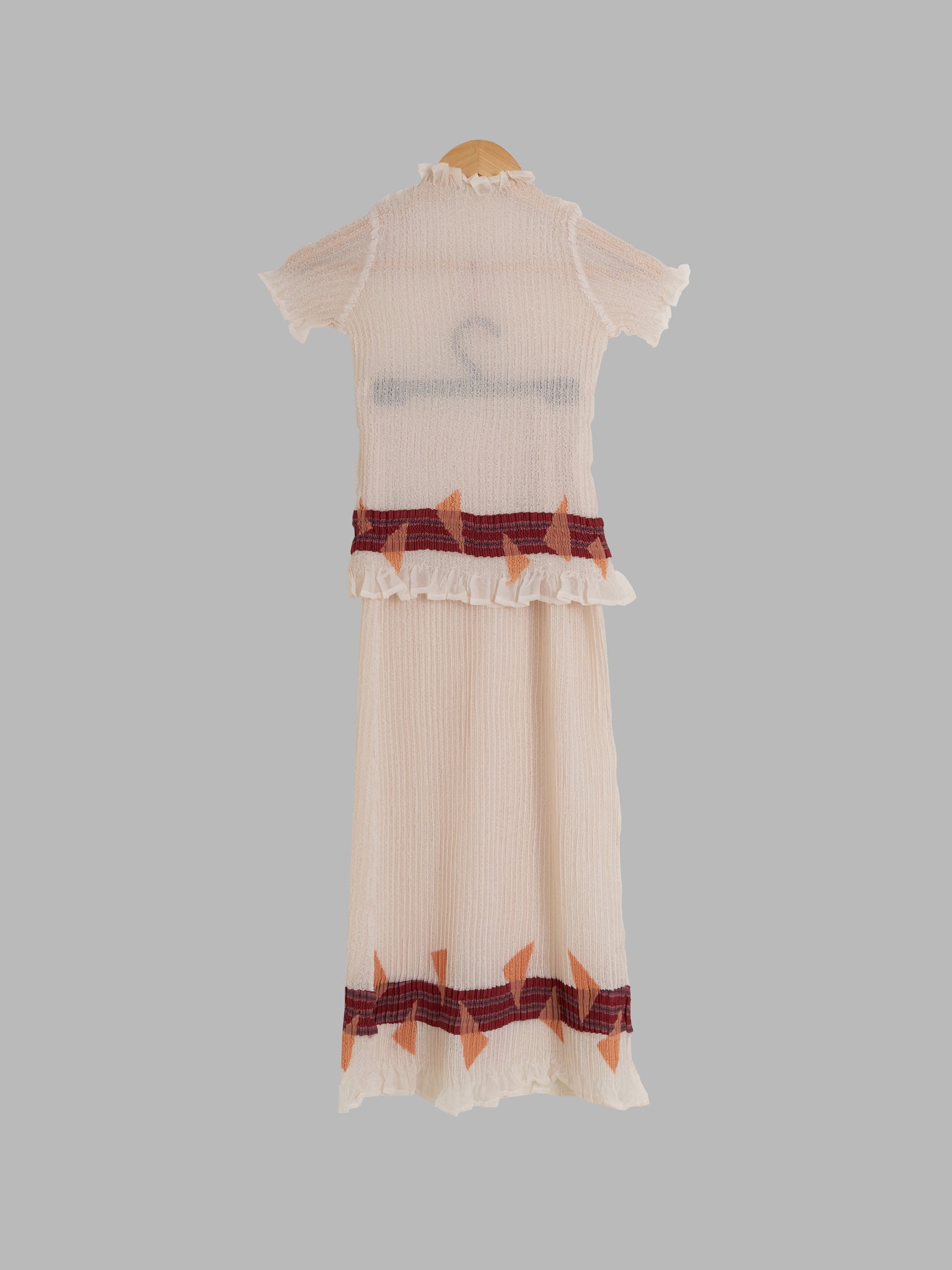 Yoshiki Hishinuma Peplum cream wrinkled triangle motif top and skirt set - S