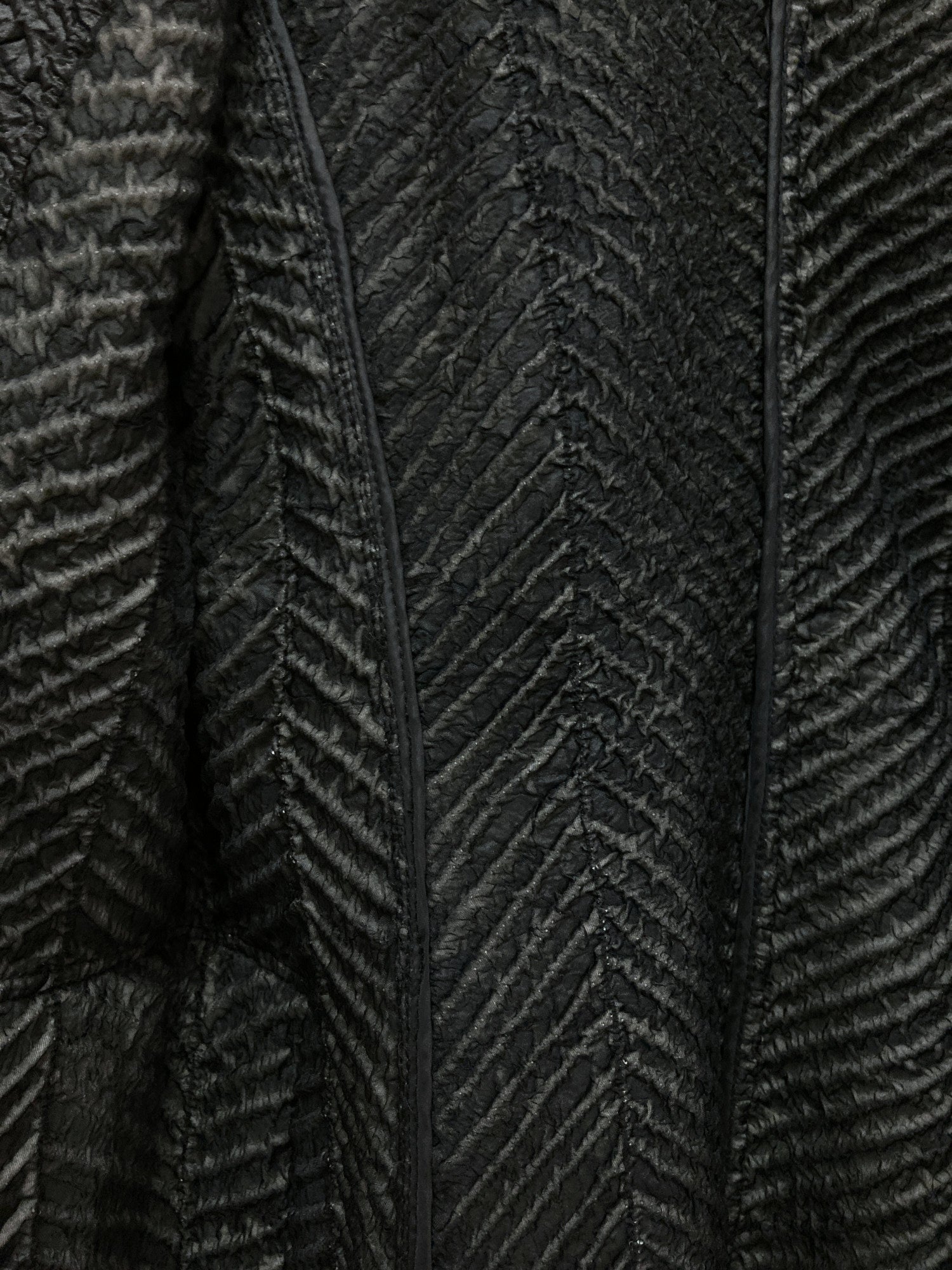 Yoshiki Hishinuma black pleated polyester full length hooded duffle coat - S M