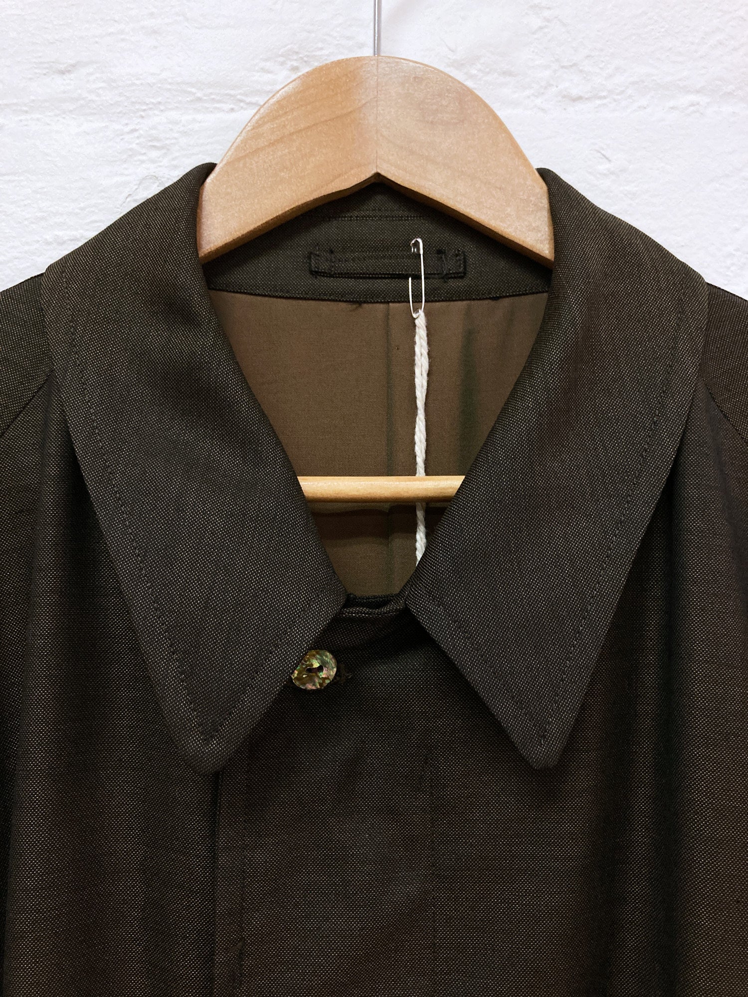 Grass men’s 1980s brown wool silk covered placket mackintosh coat - M L