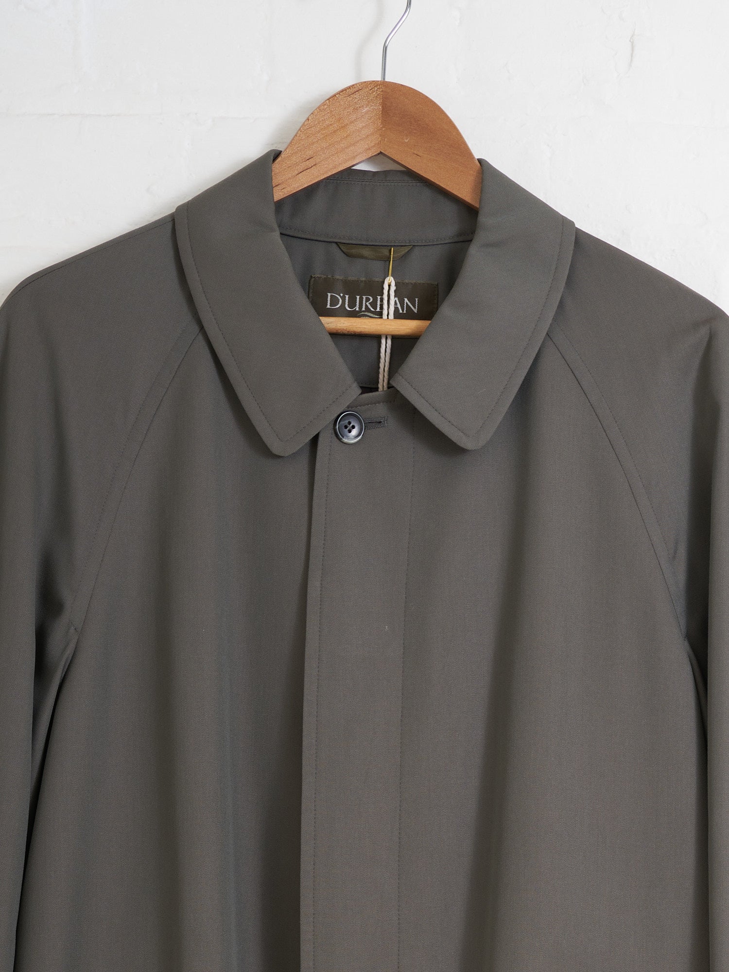 D'URBAN khaki grey wool silk covered placket mackintosh coat - S M L