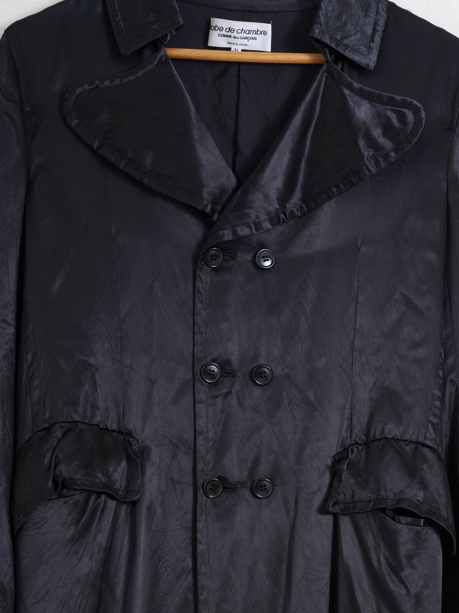 Robe de Chambre Comme des Garcons 2001 black satin double breasted coat - size M