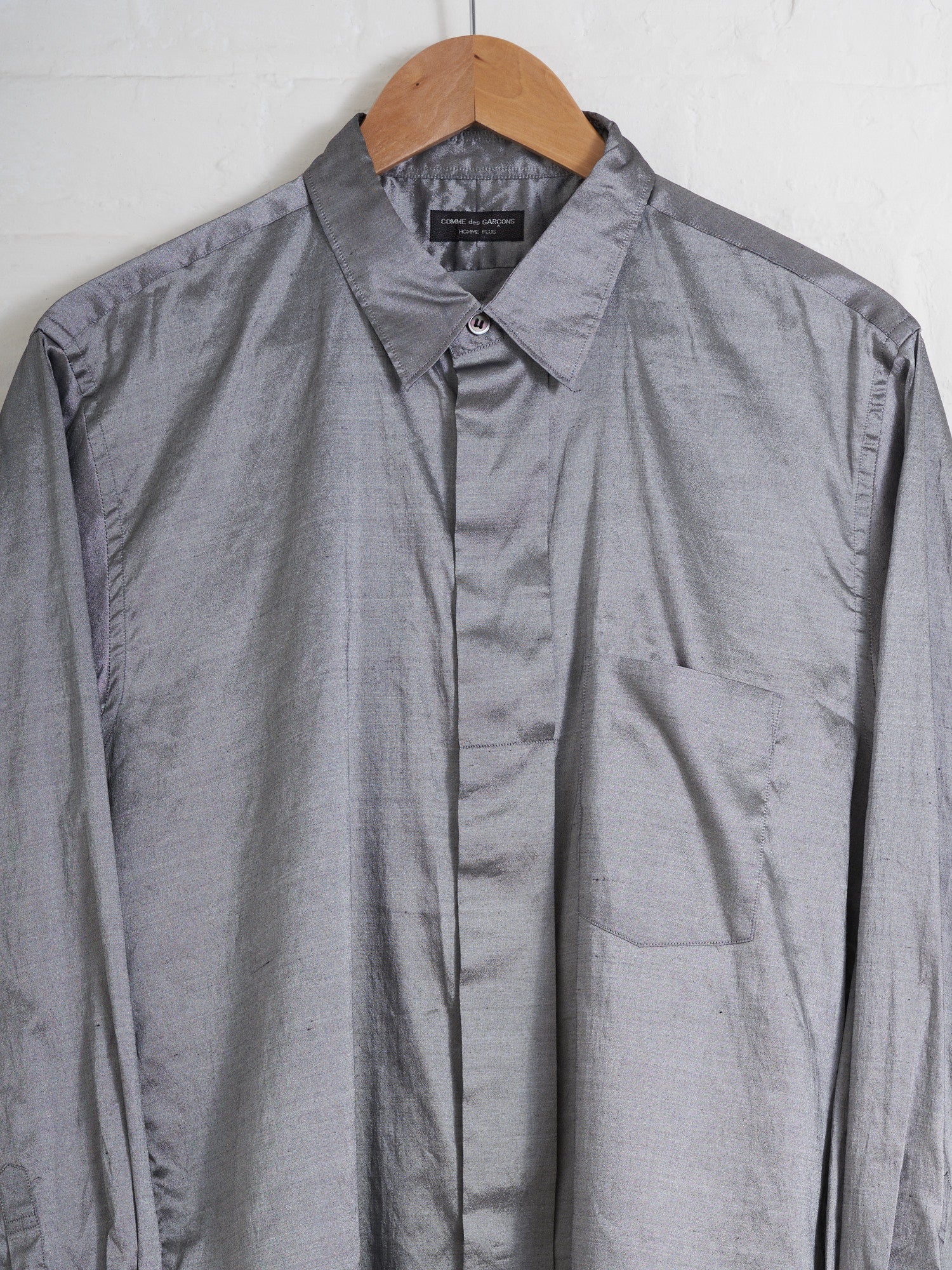 Comme des Garcons Homme Plus 1997 silver silk blend wide placket
