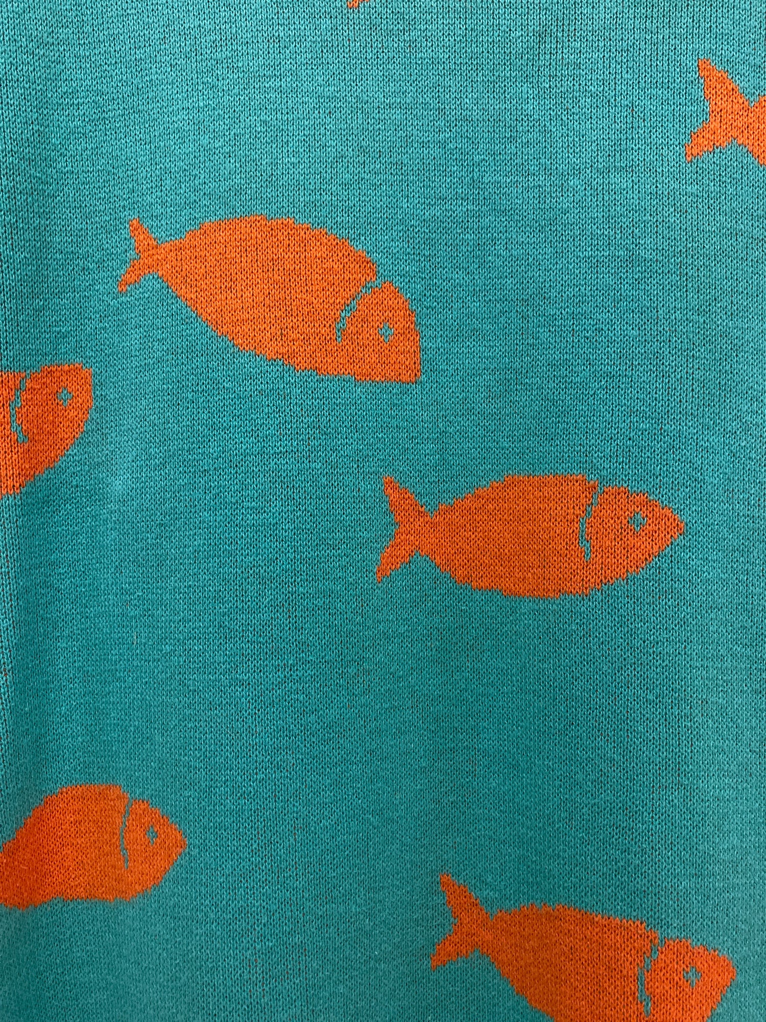 Dorothee Bis blue knit goldfish pattern mock neck short sleeve dress