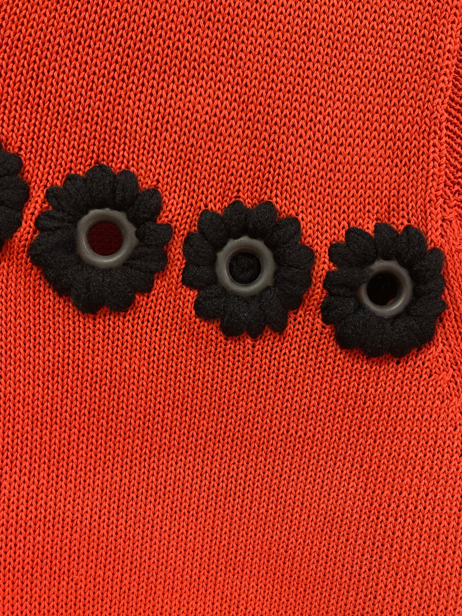 Matsuda Yukio Kobayashi 1980s burnt orange knit polo shirt with eyelet flowers