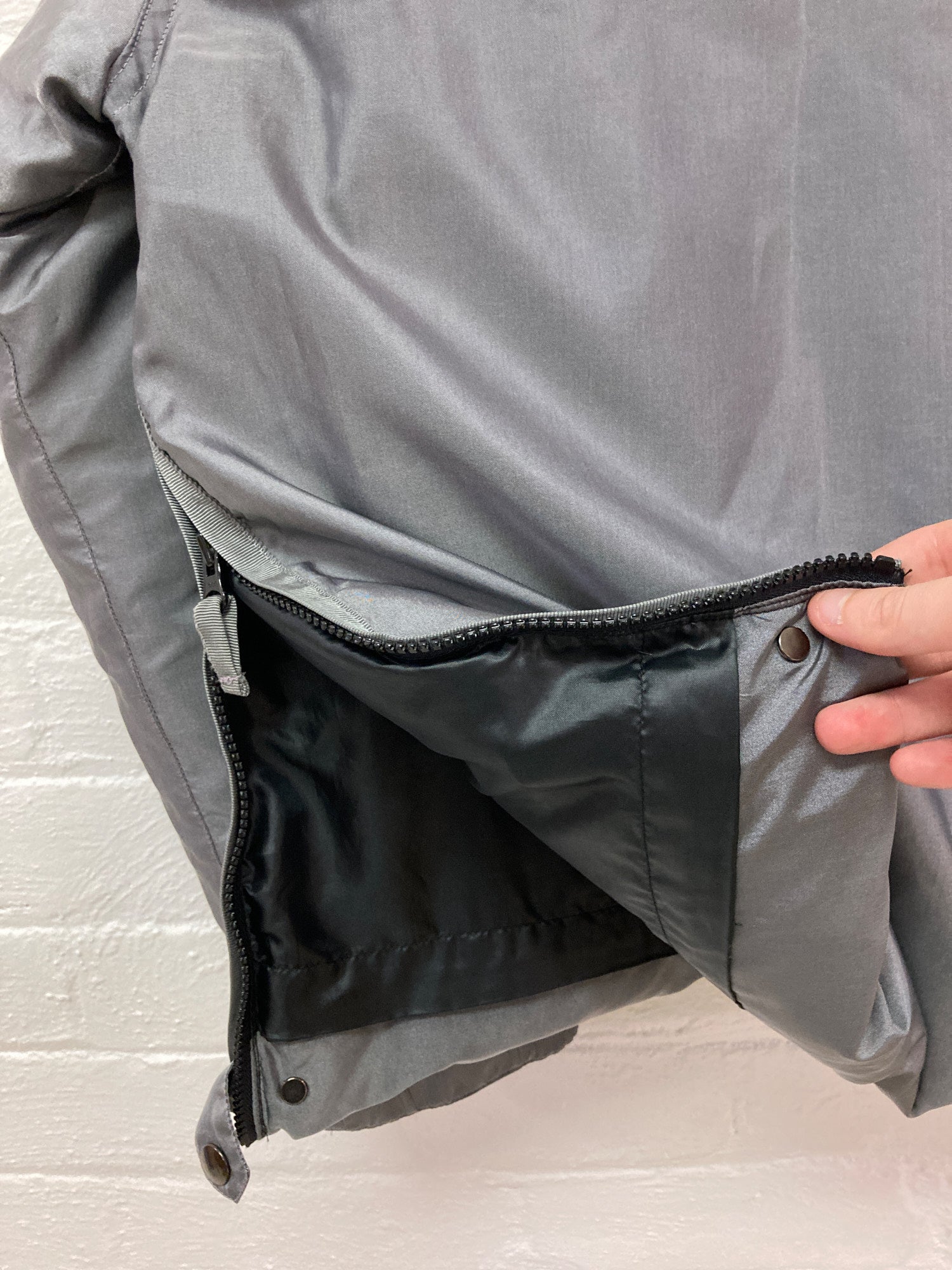 Kenzo Homme 1990s silver down puffer jacket with clear plastic 