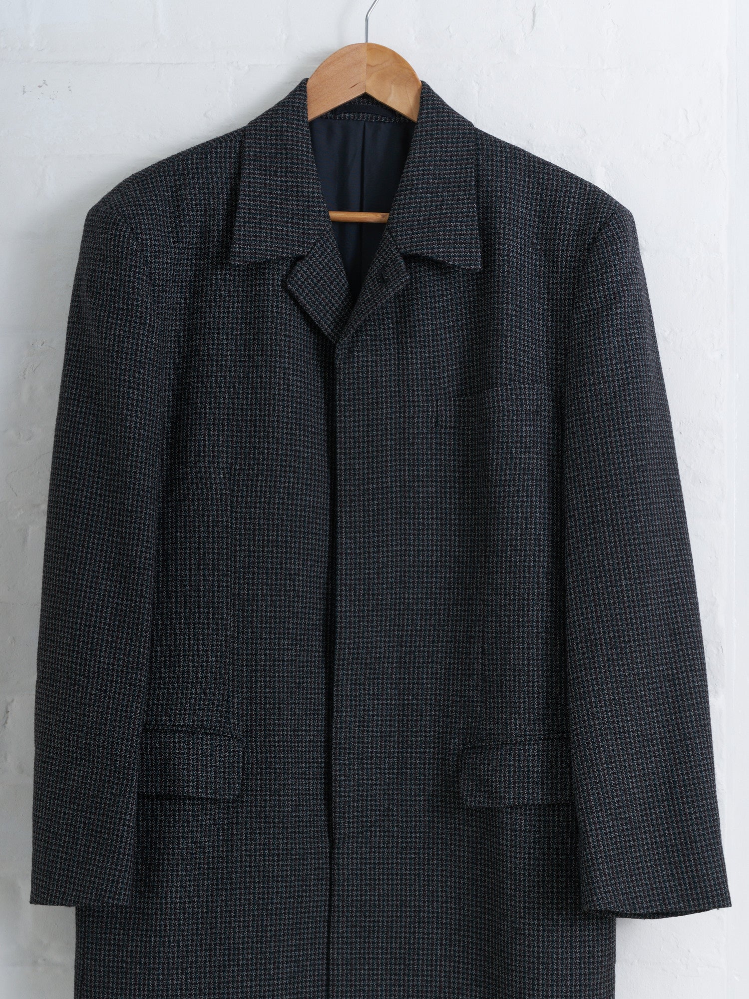 Comme des Garcons Homme 1997 grey wool houndstooth covered placket coat - M S