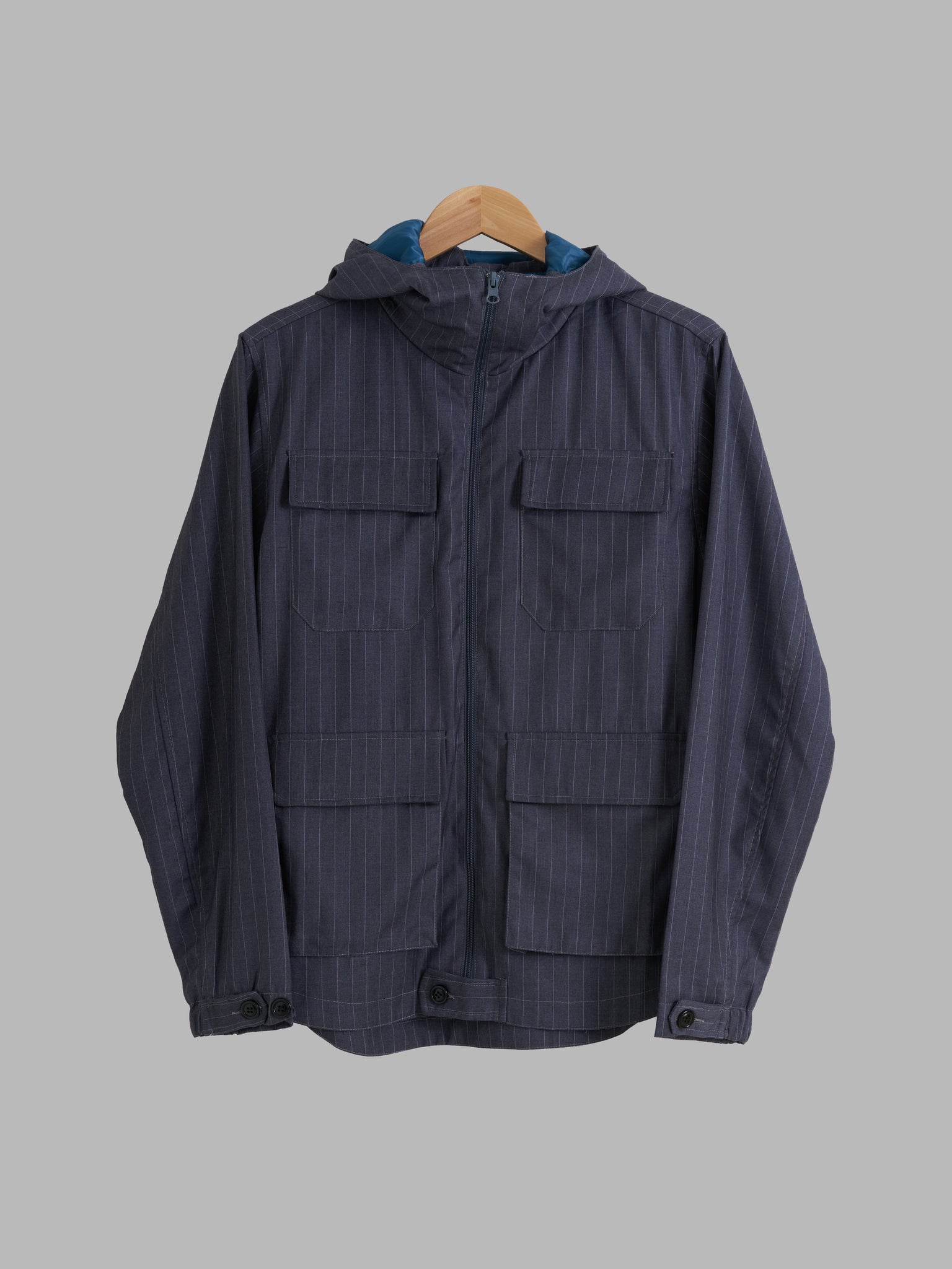 Junya Watanabe Comme des Garcons Man striped grey 4 pocket hooded jacket - L M S