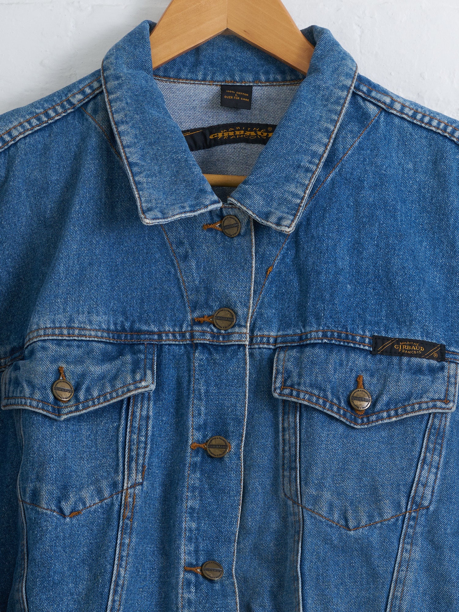 Marithe Francois Girbaud stonewashed denim jacket with crumbling brand patch - L