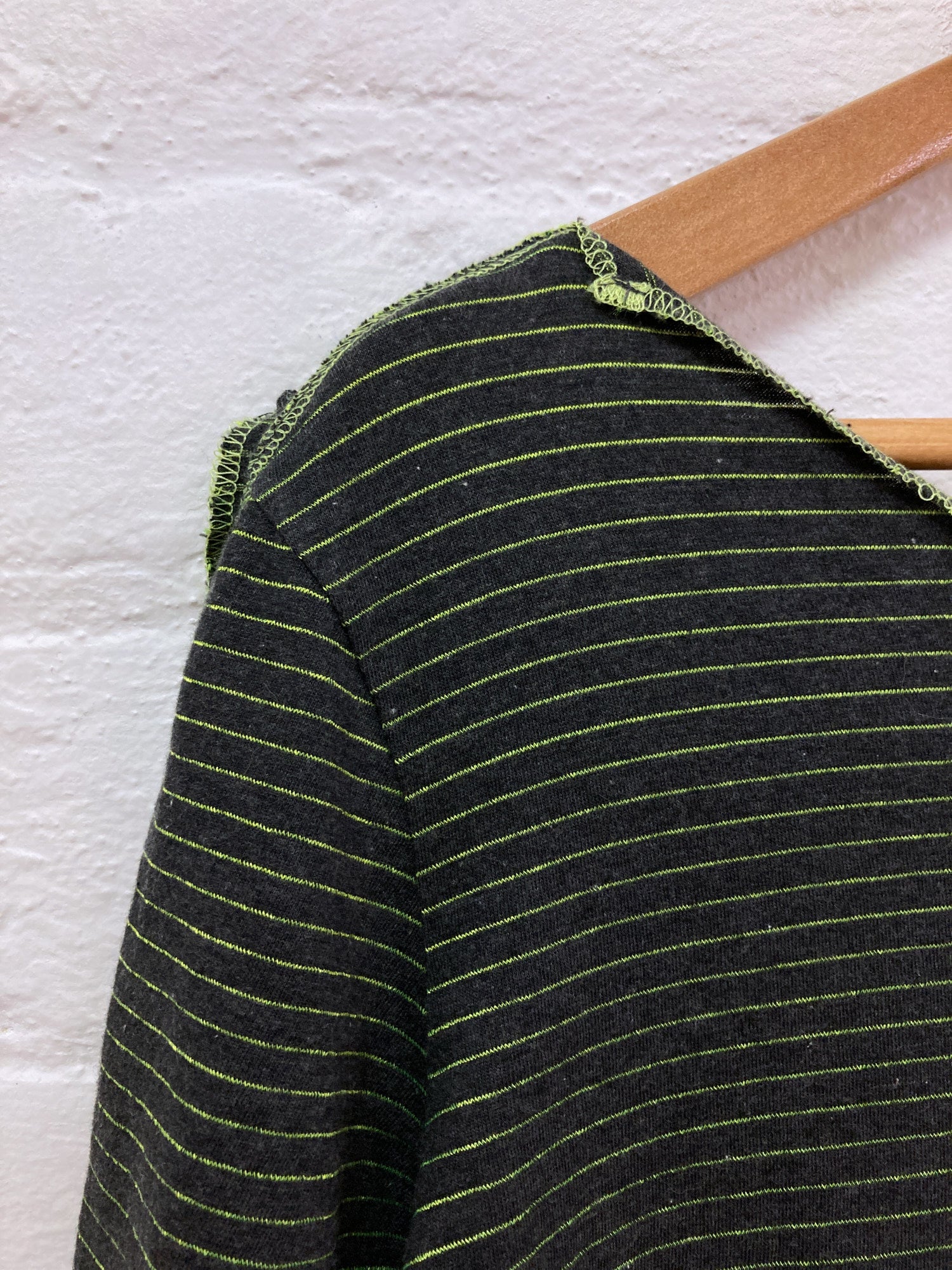 A.F. Vandevorst green cotton stripe overlock detail wide neck t-shirt  - XS S