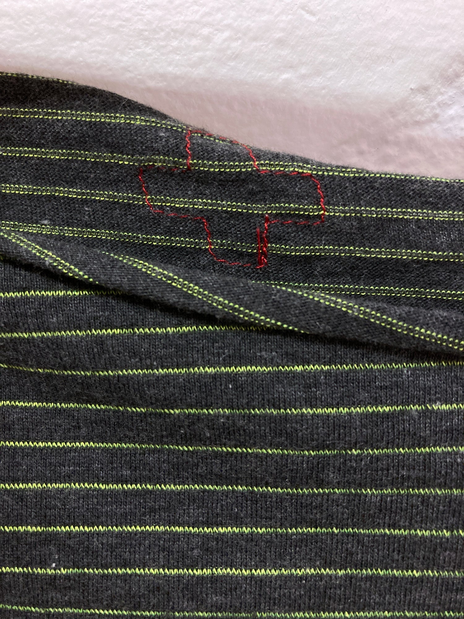 A.F. Vandevorst green cotton stripe overlock detail wide neck t-shirt  - XS S
