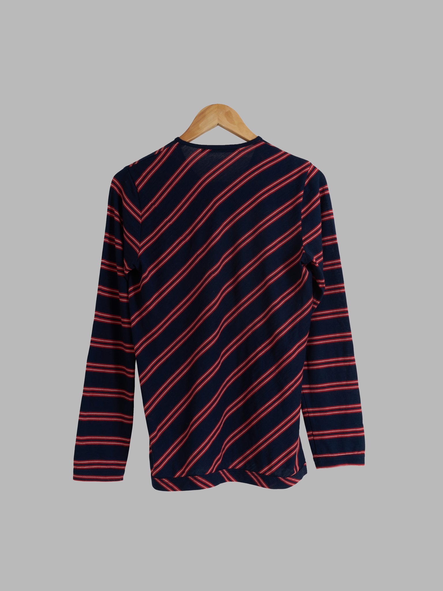 Kostas Murkudis navy red striped wool organza abdomen pocket long sleeve top - S