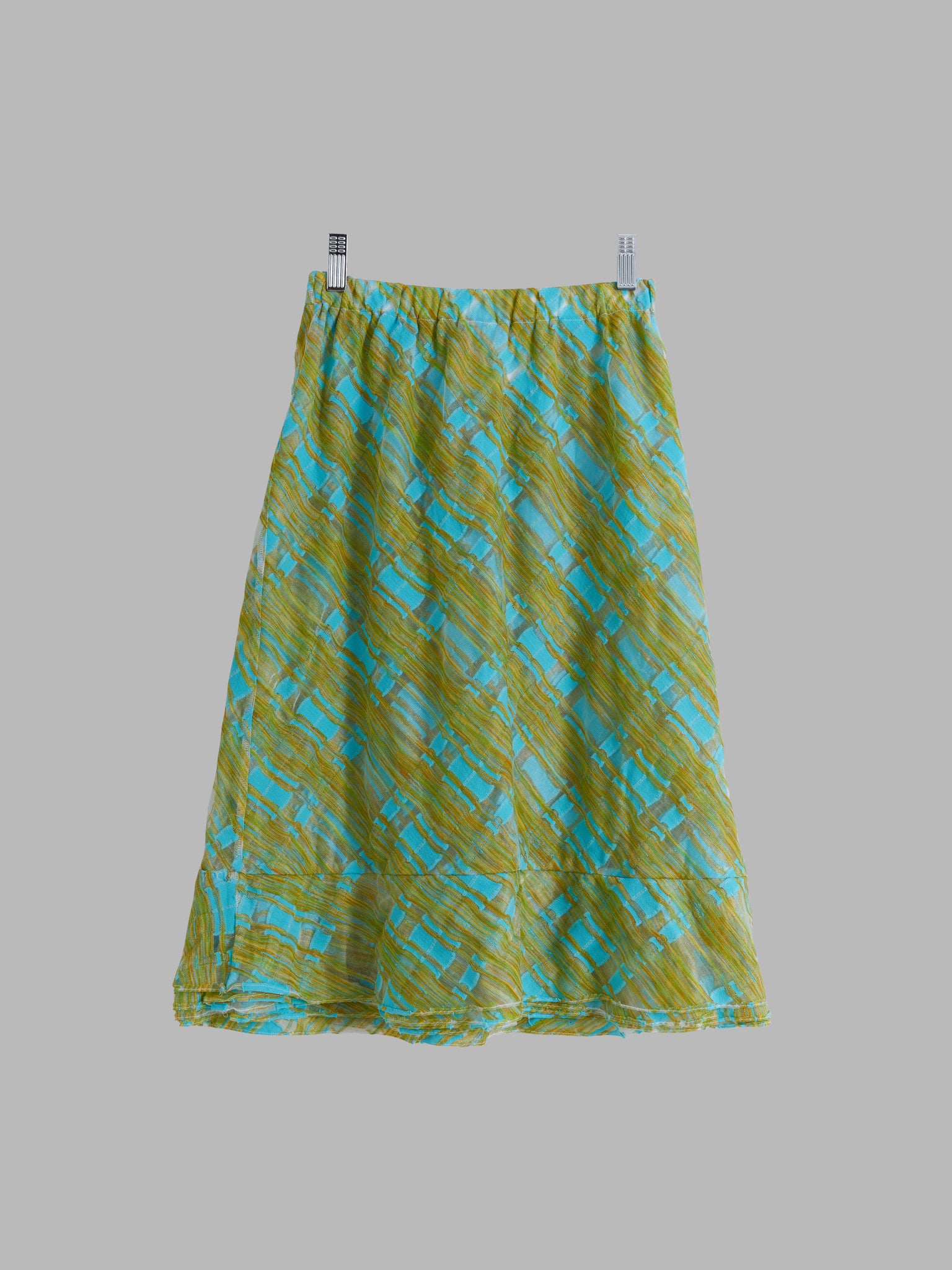 Comme des Garcons SS2001 fluorescent green blue mesh elastic waist skirt - S