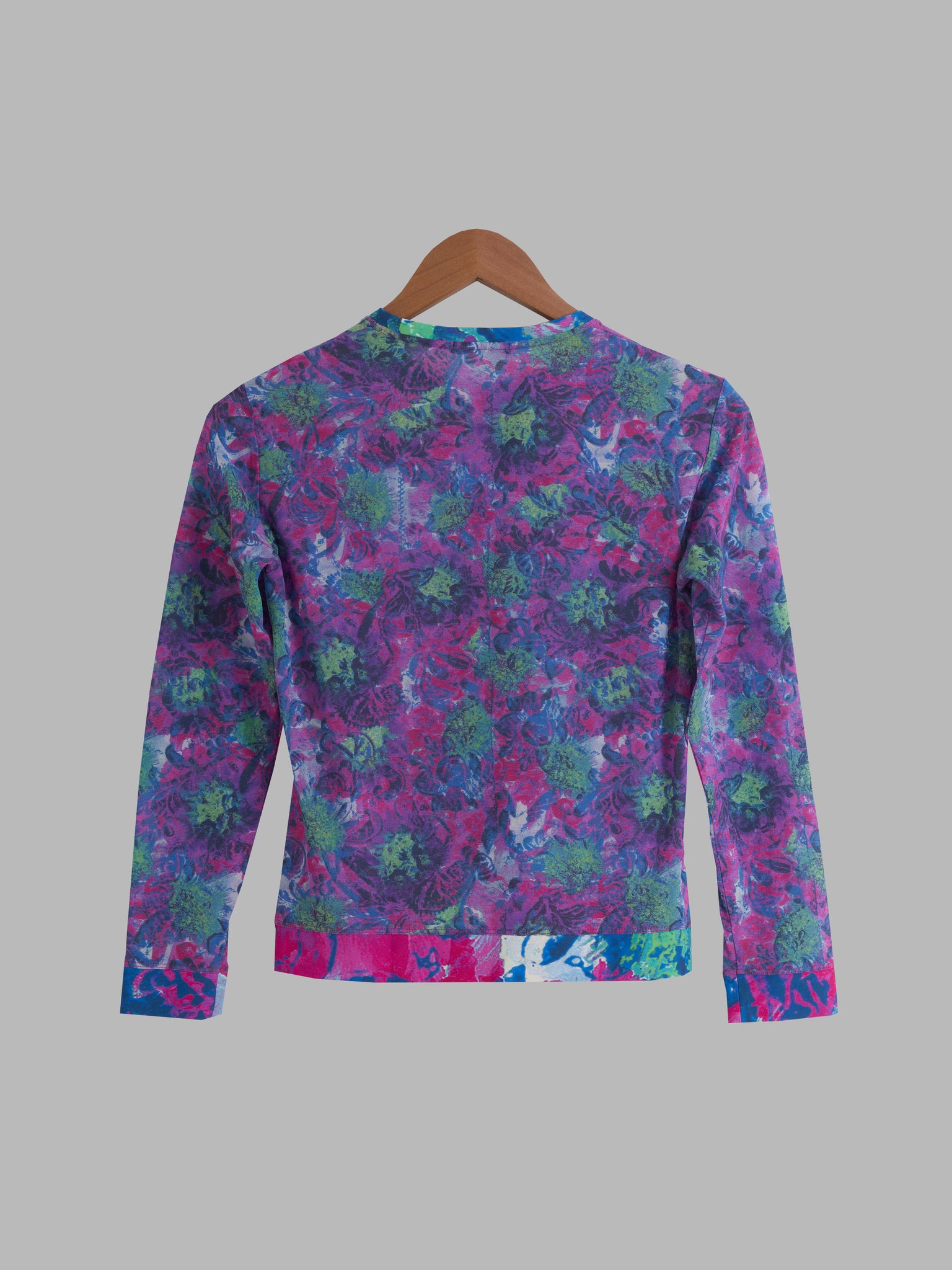 Issey Miyake purple and green polyester mesh long sleeve t-shirt