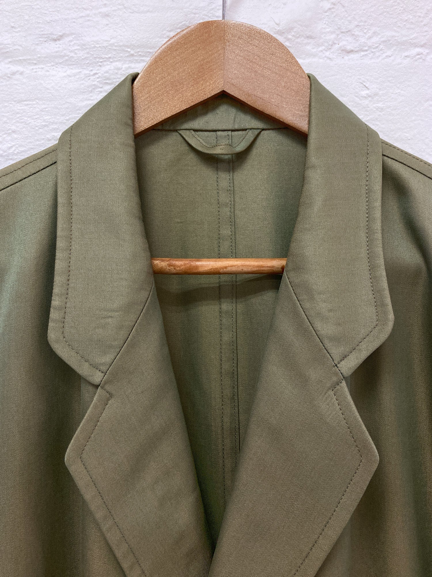 Homme Comme des Garcons 1980s khaki cotton iridescent covered placket coat - M