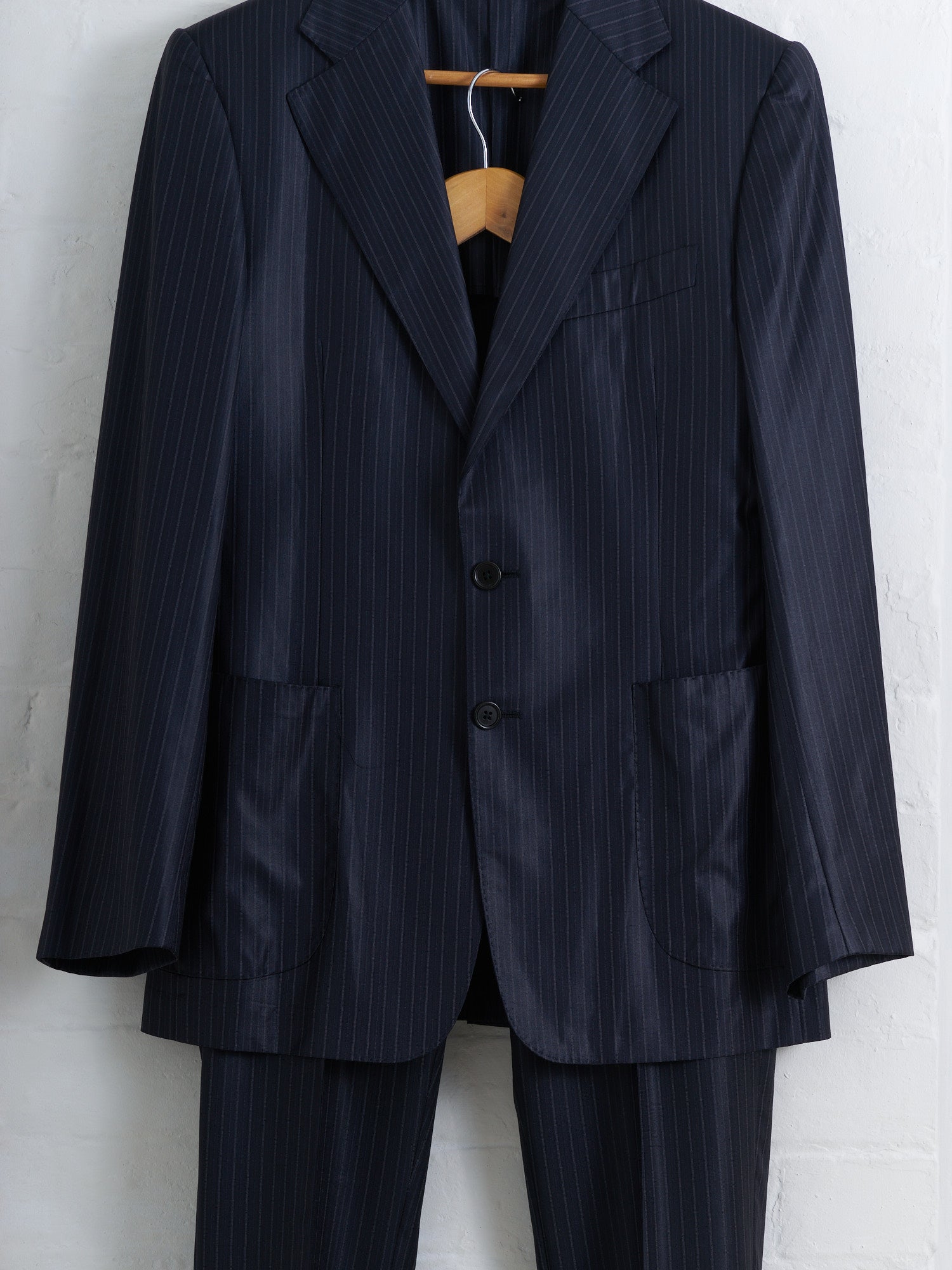 Romeo Gigli glossy striped wool two button trouser suit - mens 46 48