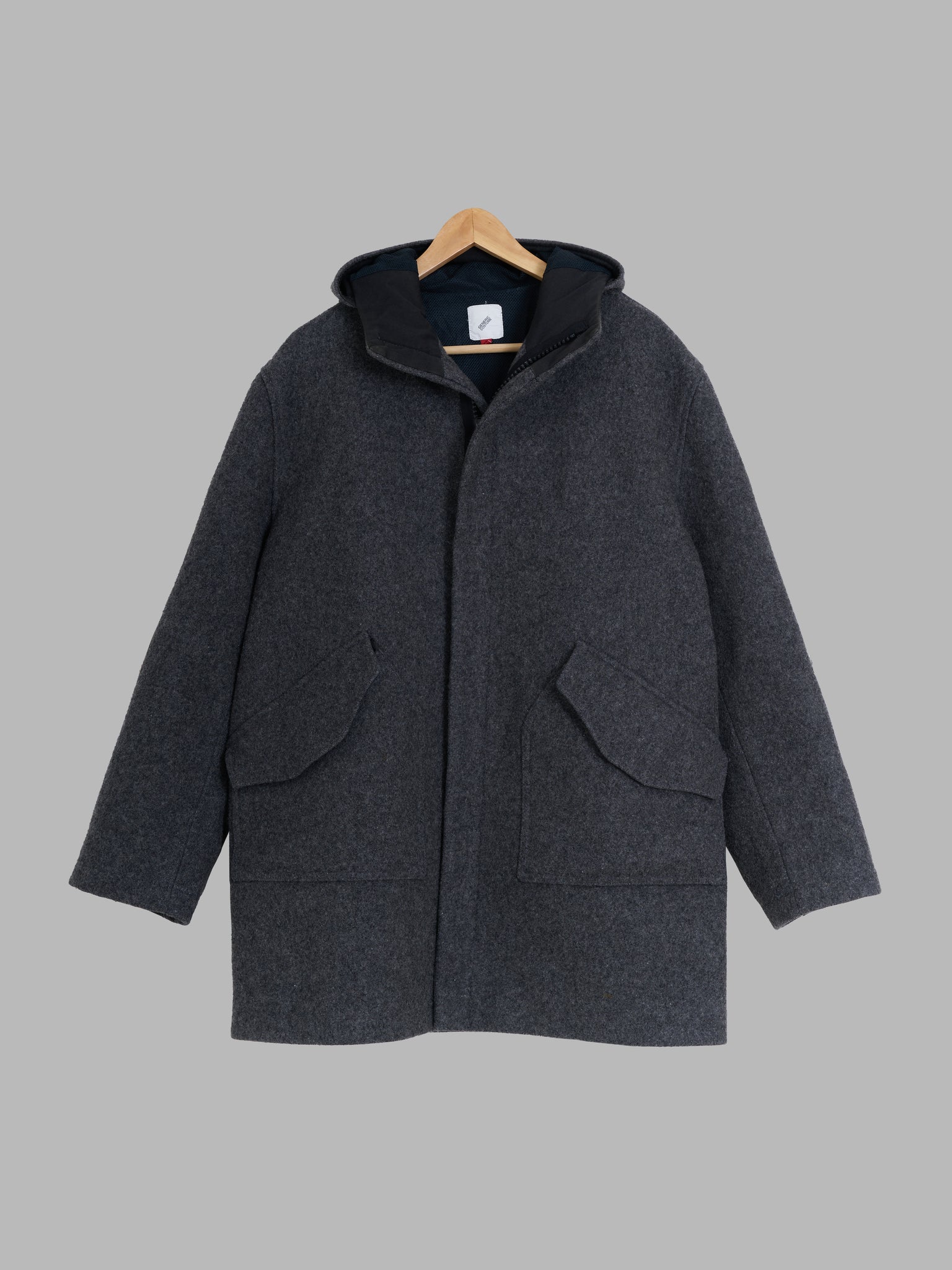 Generic Costume 1990s grey wool high neck hooded zip coat - M