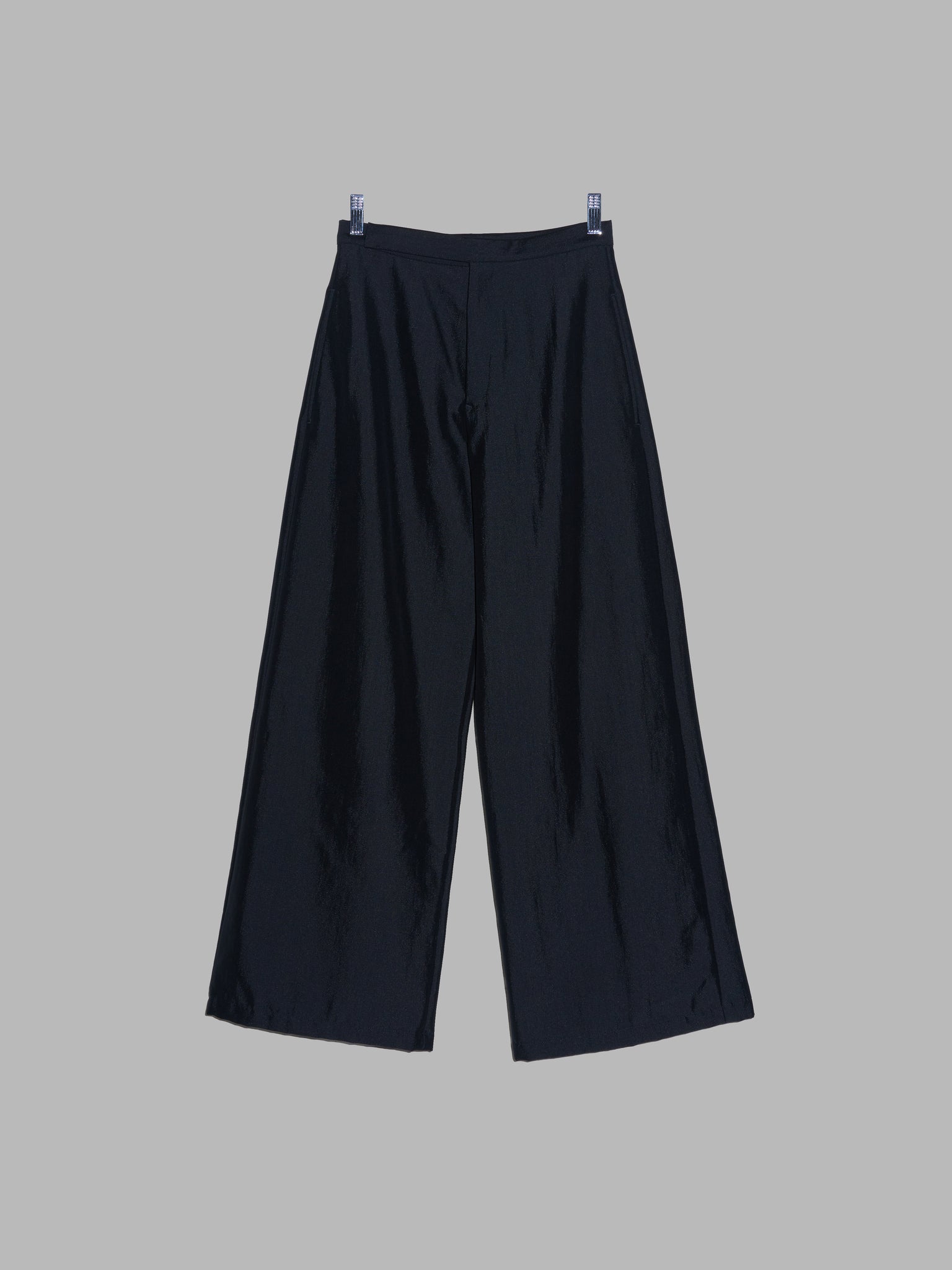 Y's Yohji Yamamoto sheeny black wool nylon wide leg trousers - womens S