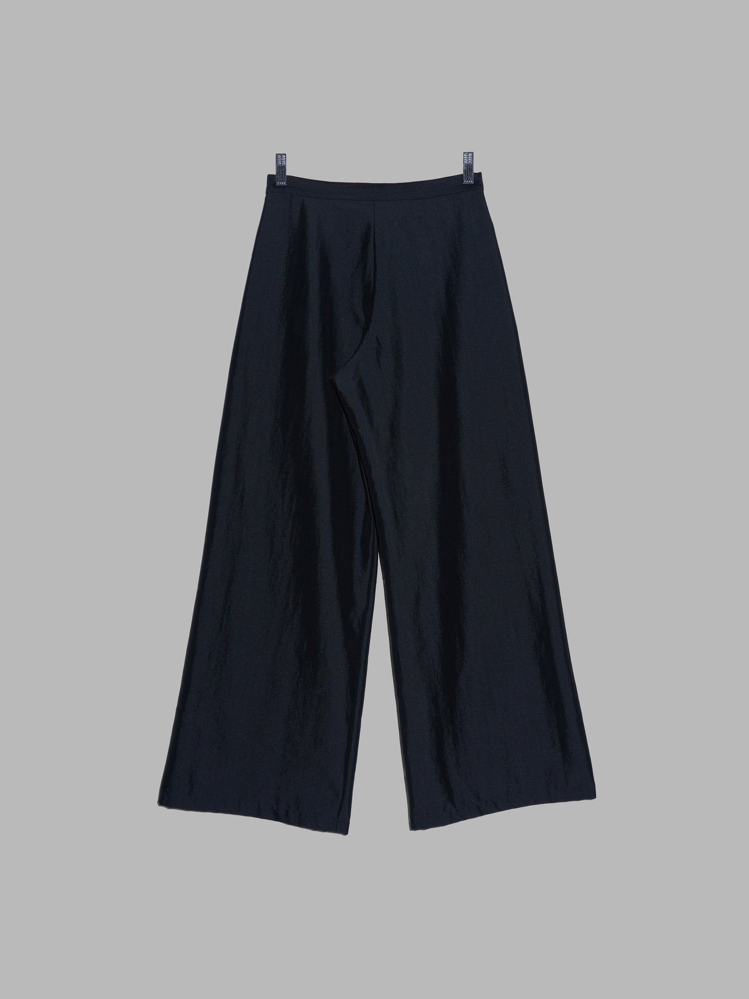 Y's Yohji Yamamoto sheeny black wool nylon wide leg trousers - womens S