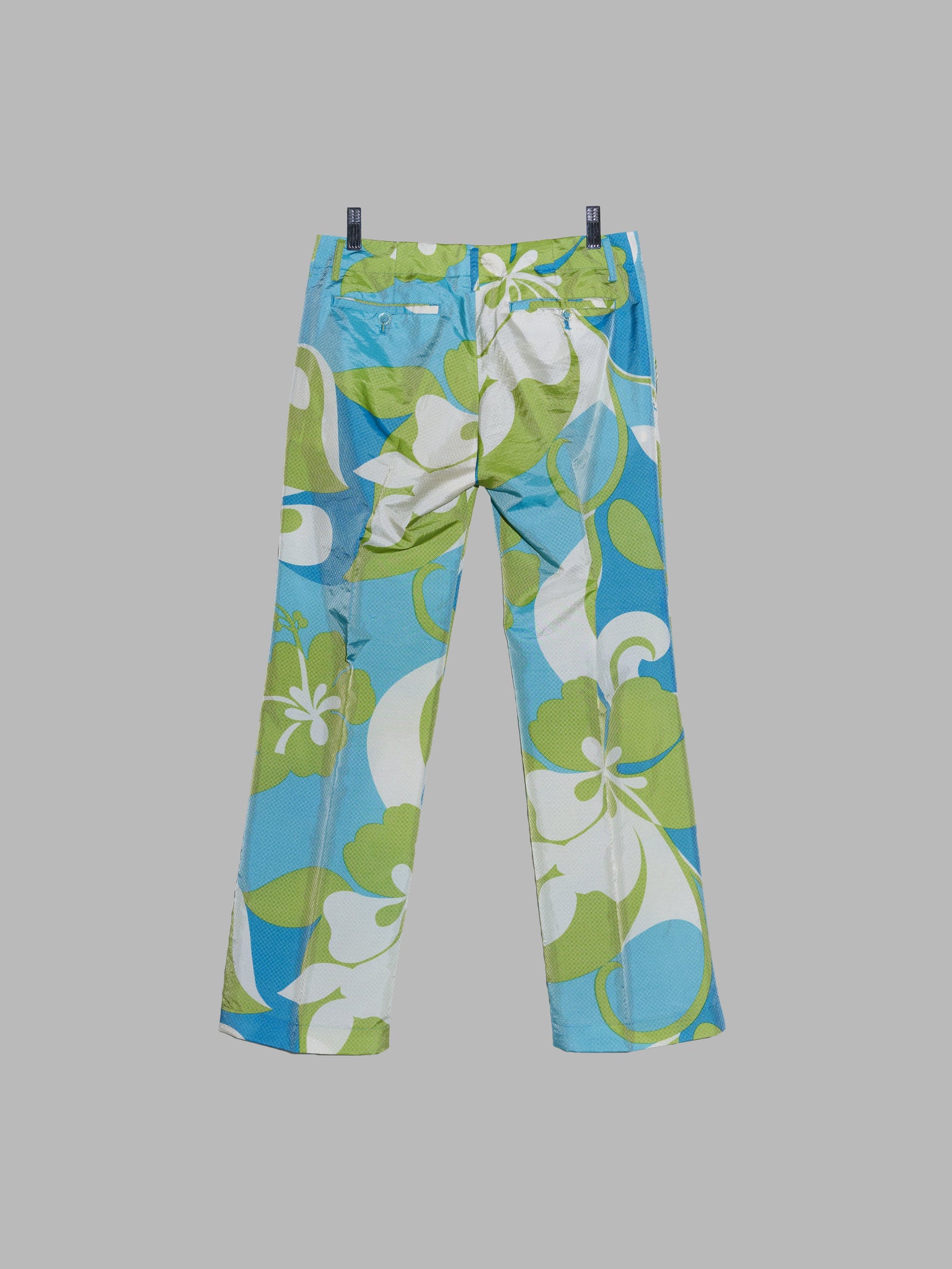 Junya Watanabe Comme des Garcons SS2000 blue green floral waterproof pants - S