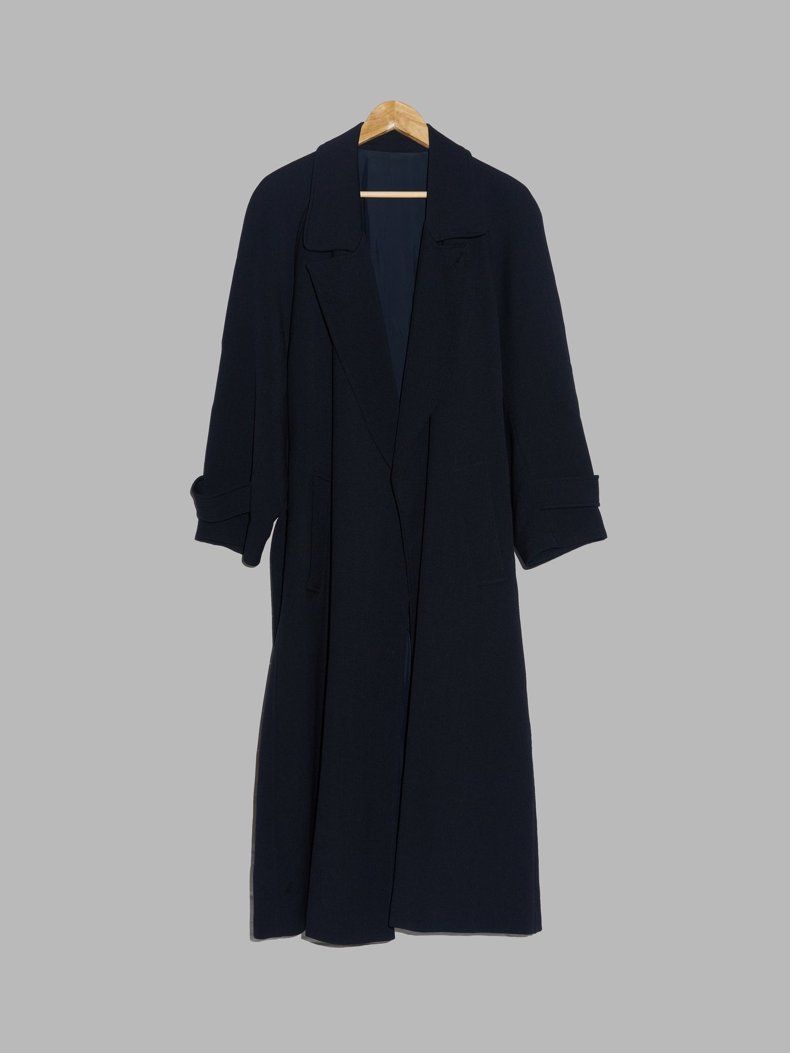 Kenzo Paris 1980s black wool belted collar button open trench coat - size 2 M