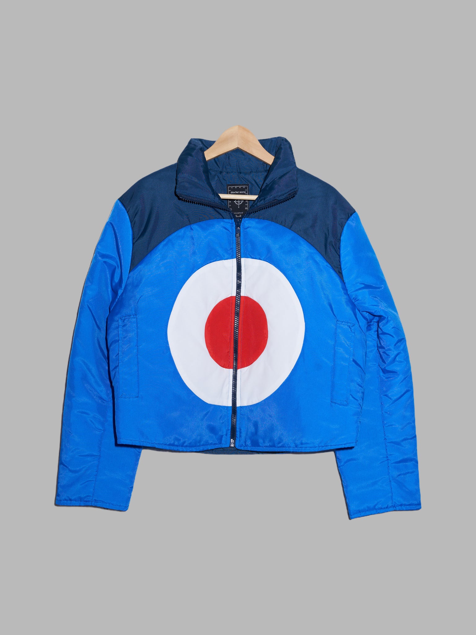 Dexter Wong 1990s blue nylon high neck bomber jacket with target motif - M S