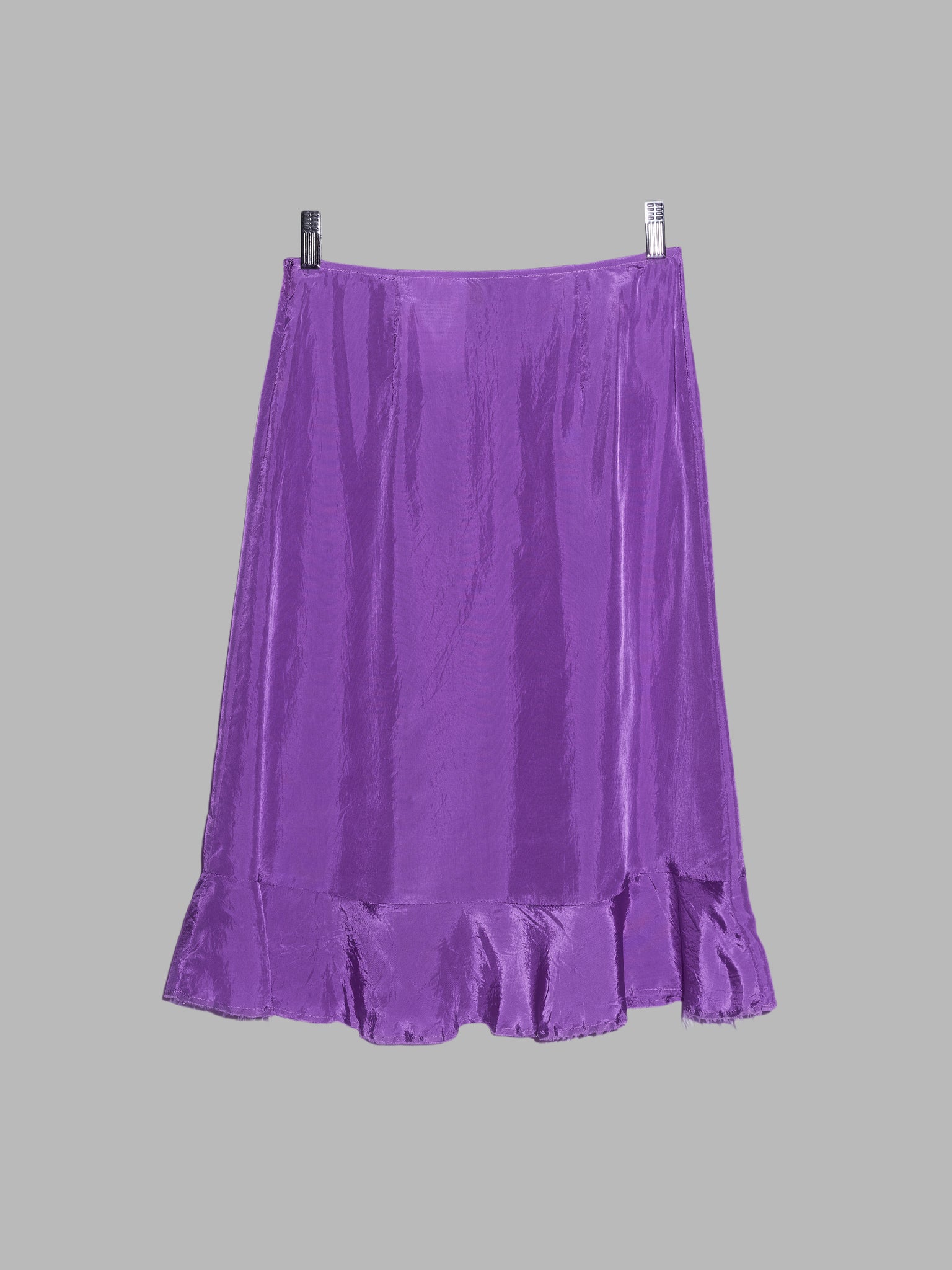 Tricot Comme des Garcons 2003 purple satin flared skirt with raw hem - S