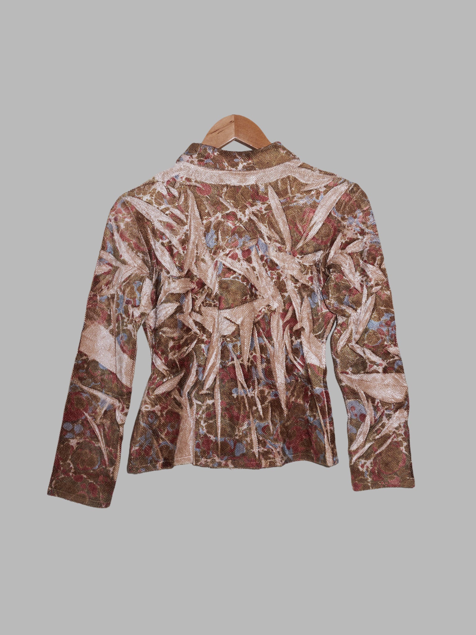 Yoshiki Hishinuma creased beige brown print three quarter sleeve shirt - 1 S