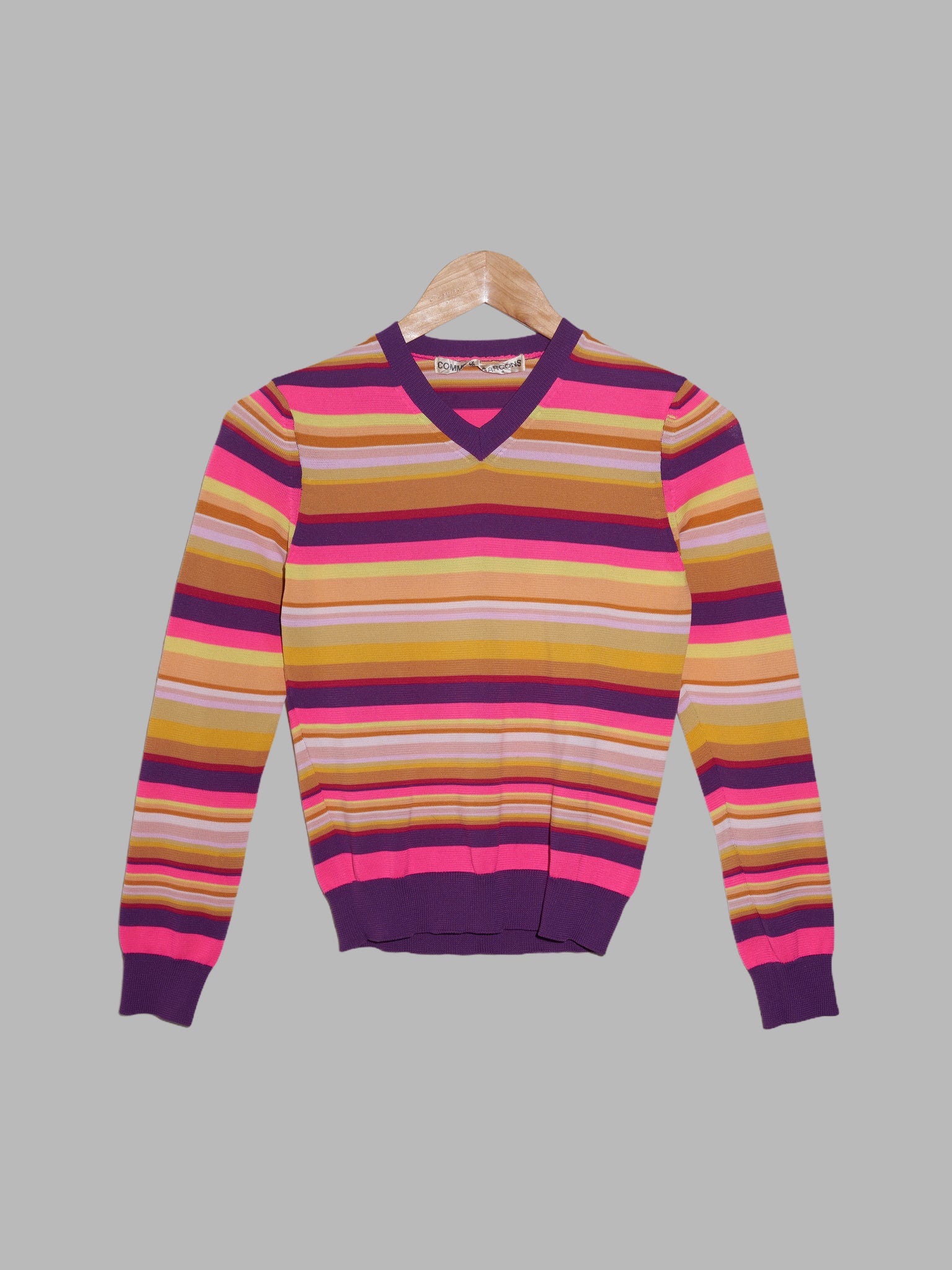 Comme des Garcons 1999 multicolour horizontal striped poly v neck sweater
