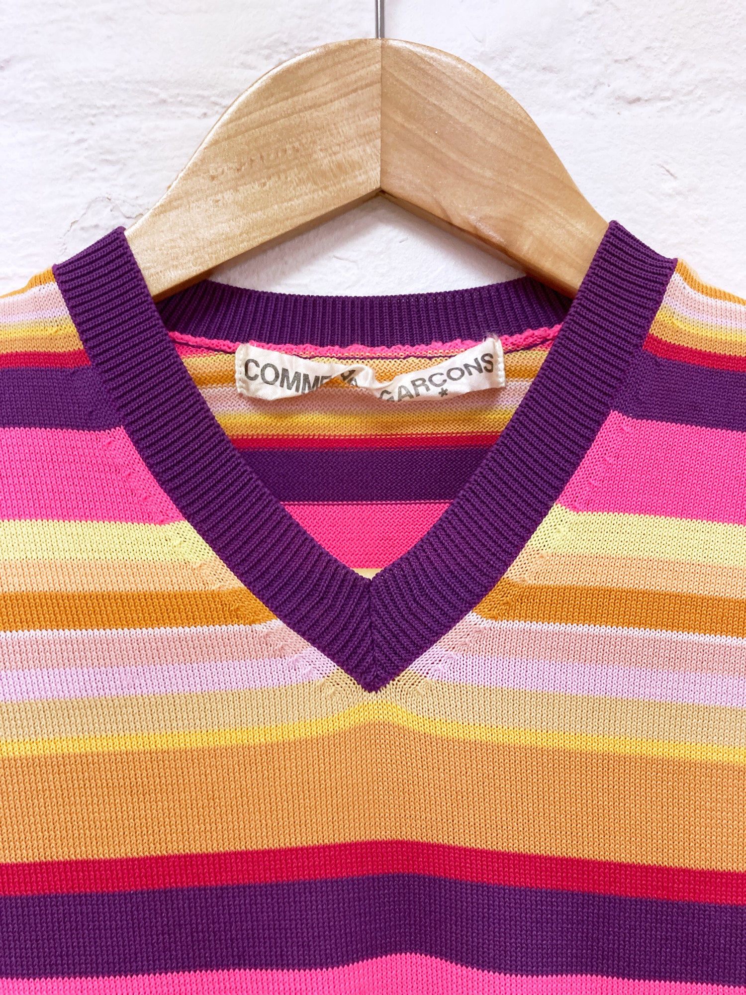 Comme des Garcons 1999 multicolour horizontal striped poly v neck sweater
