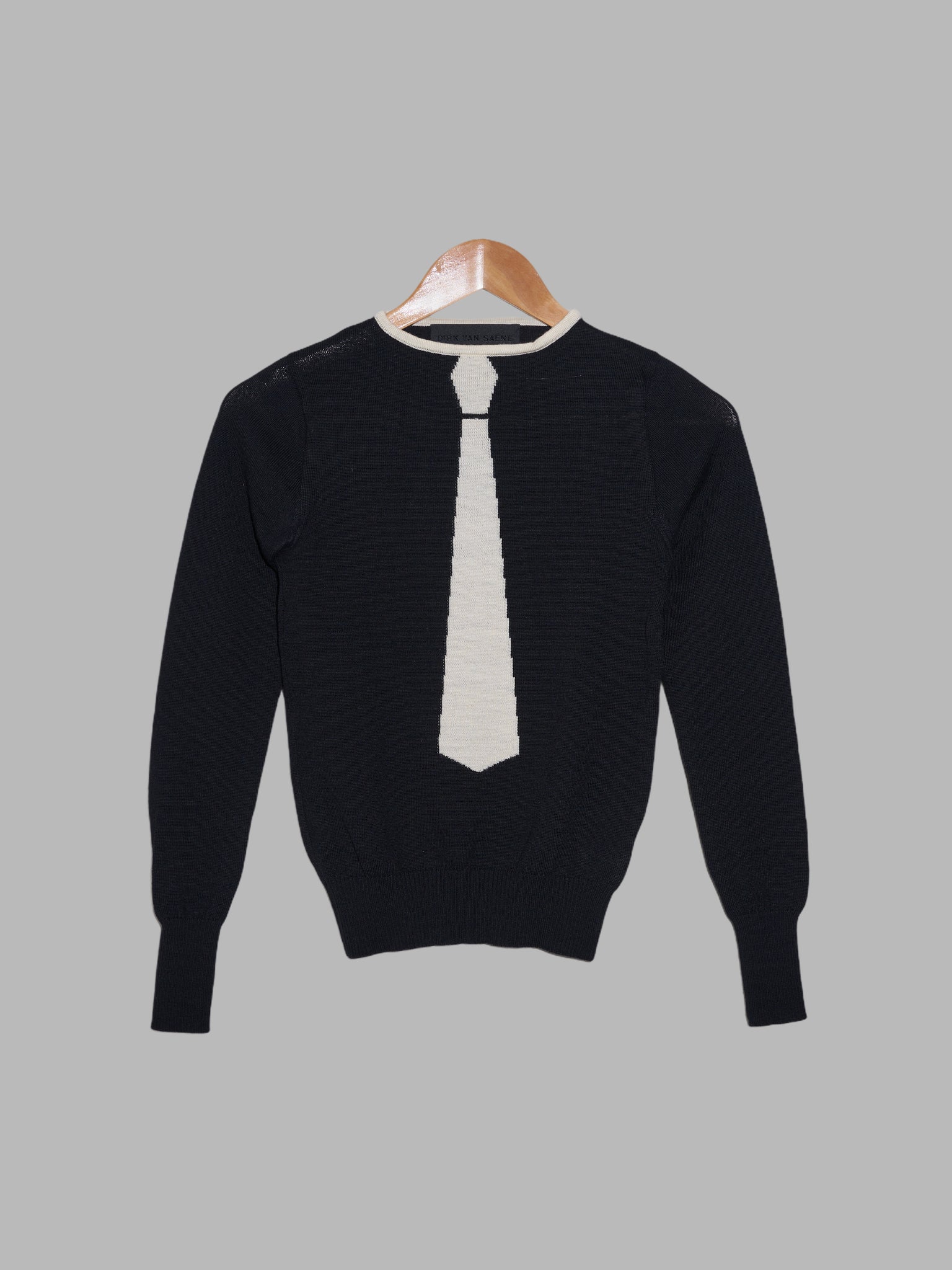 Dirk van Saene black lightweight wool tight fit neck tie sweater - sz 42 S