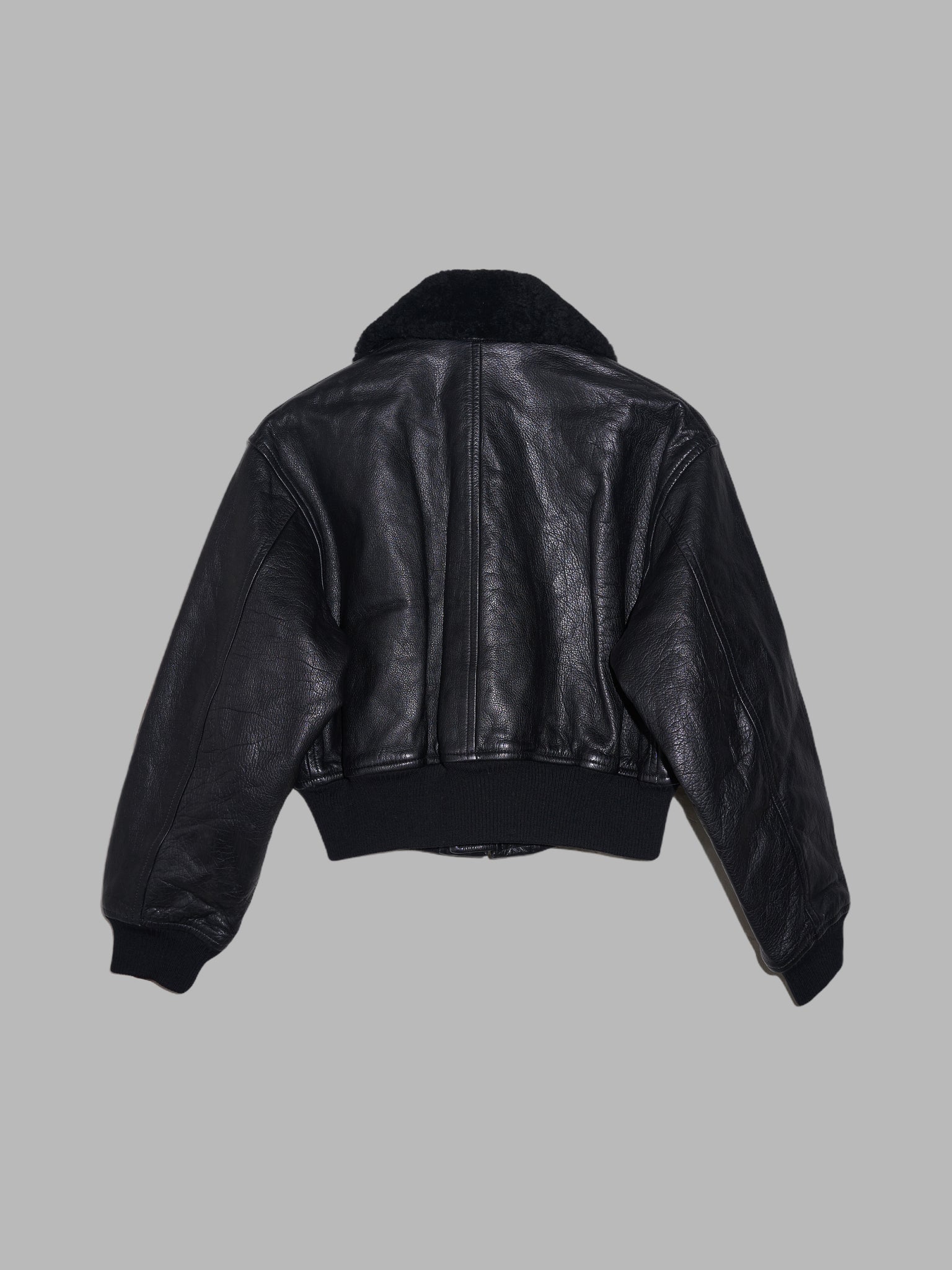 Tricot Comme des Garcons AW1989 black leather detachable collar bomber jacket