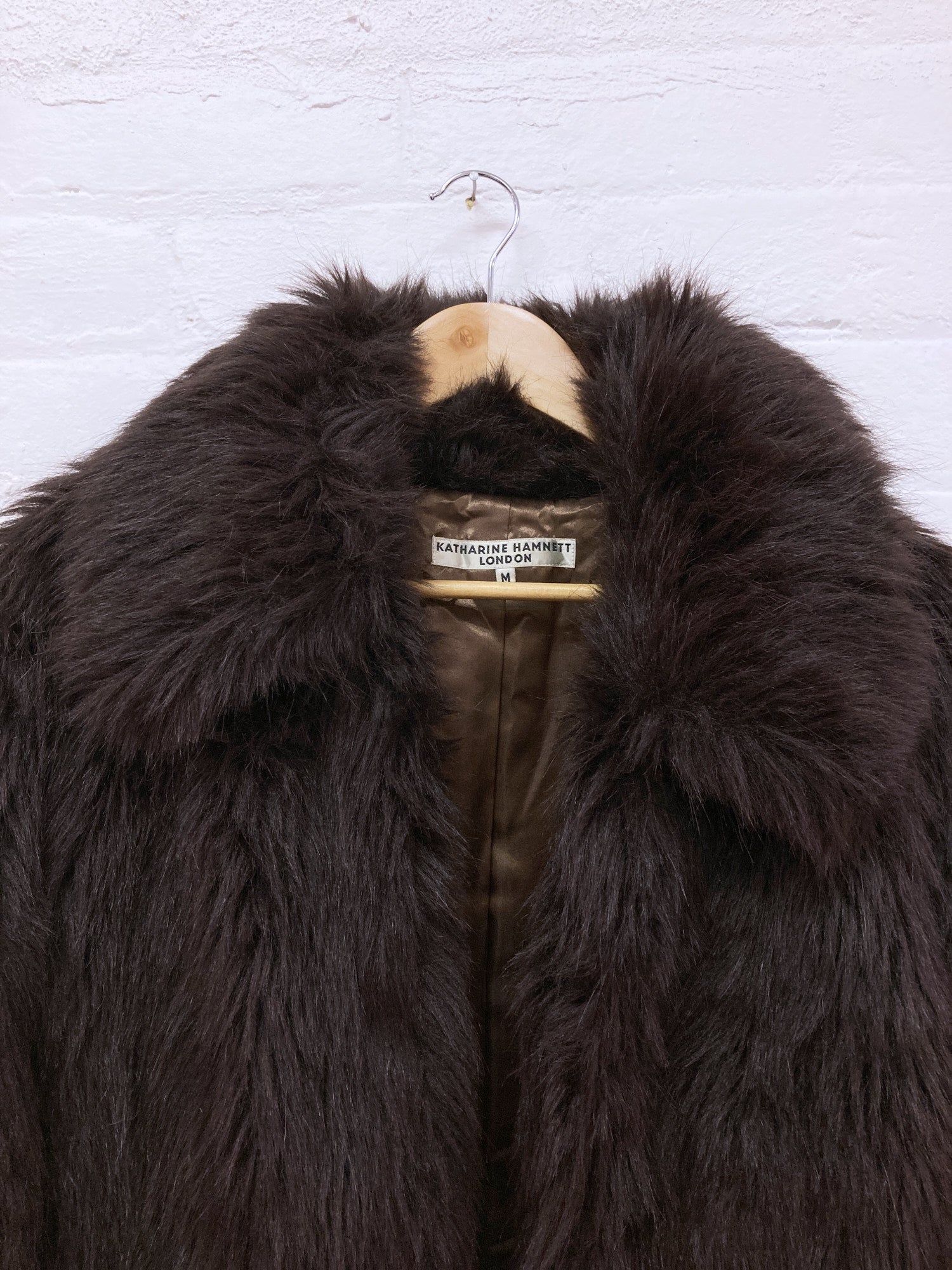 Katharine Hamnett 1990s dark brown acrylic faux fur coat - size M