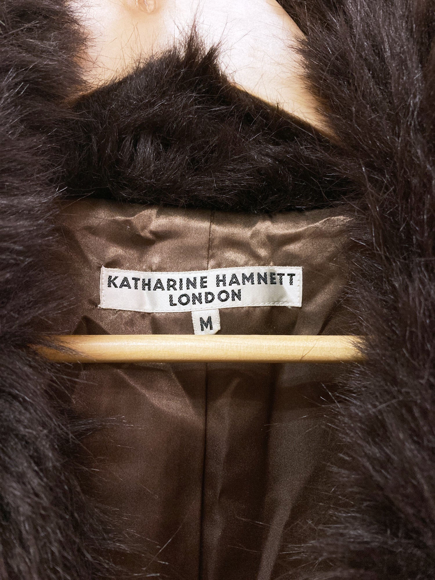 Katharine Hamnett 1990s dark brown acrylic faux fur coat - size M