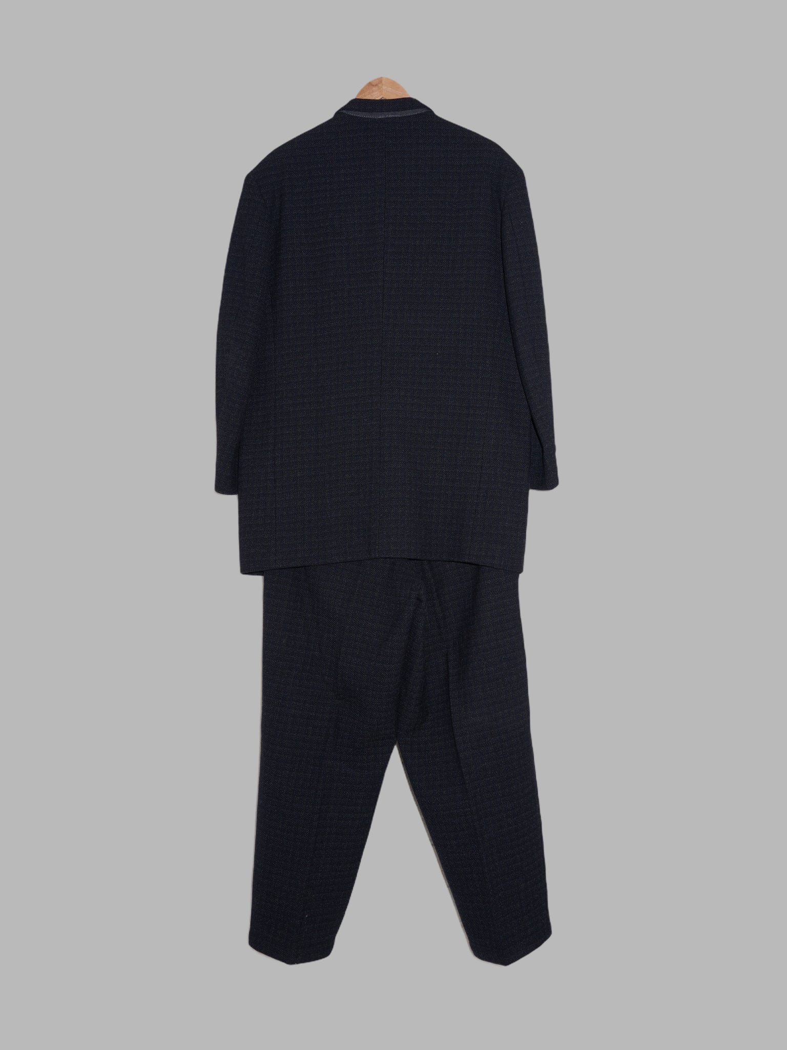 Y's for Men Yohji Yamamoto dark navy wool check coat and trouser suit - S M